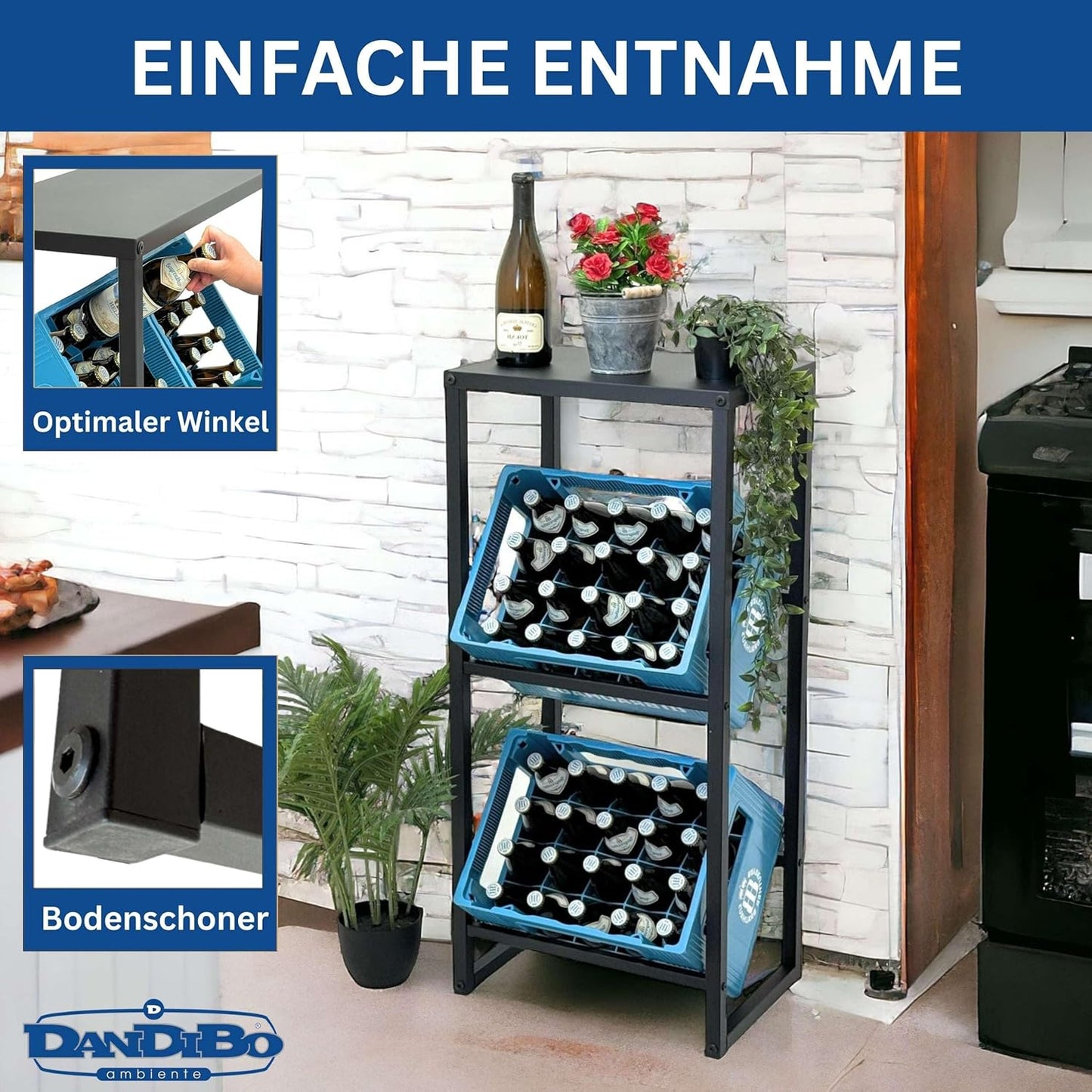 Getränkekistenregal mit Ablage für 2 Kisten, 2 Kisten Breite 47 cm