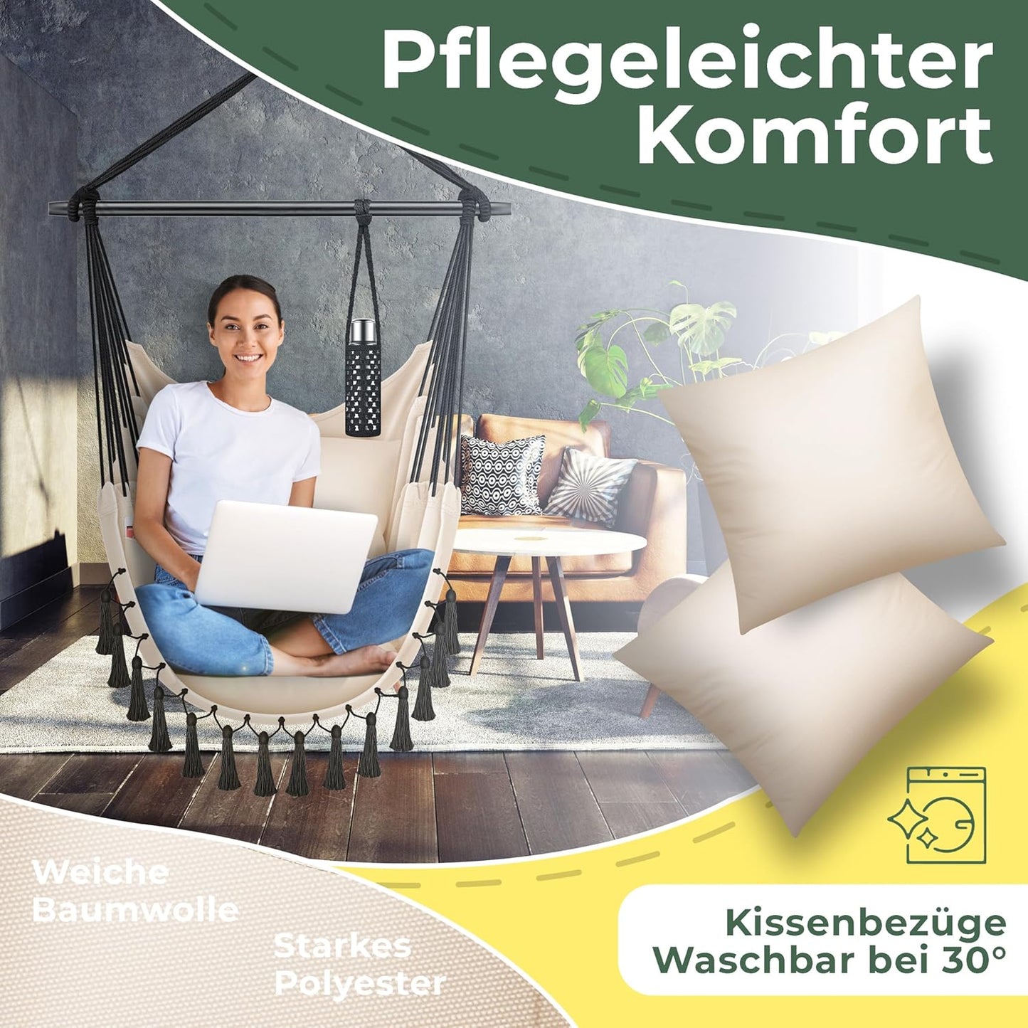 Hängesessel Safari XXL mit Aufhängung & Zubehör, Beige