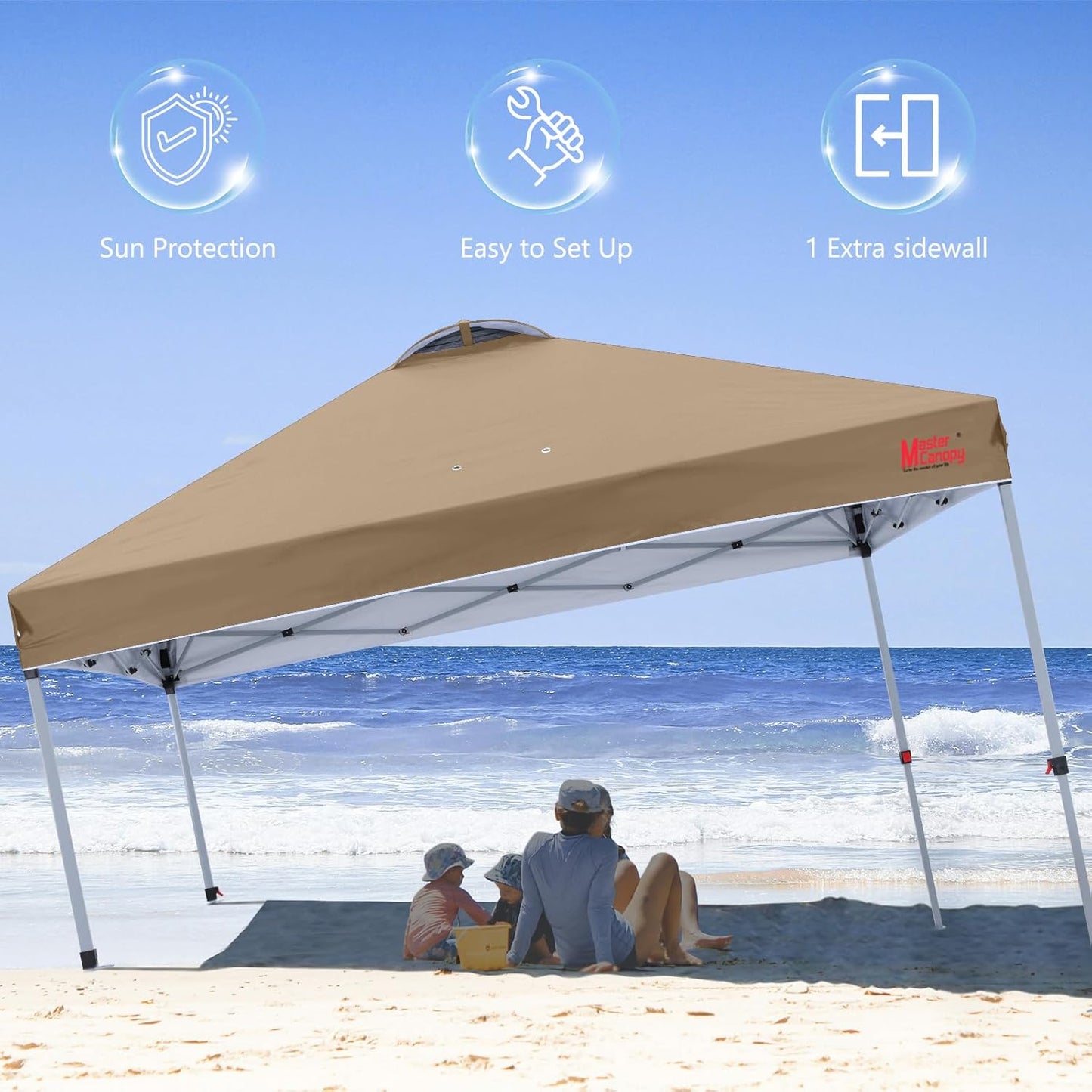 Pop-up-Pavillon mit Seitenwand, höhenverstellbar, 2.5x2.5M Khaki