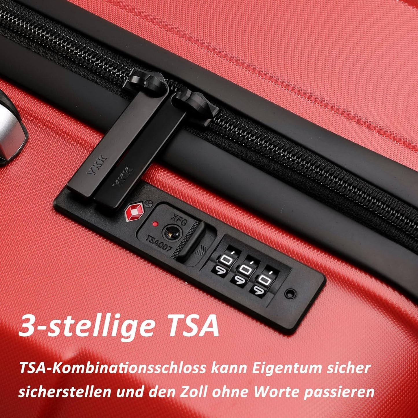 Hartschalenkoffer mit 4 Rollen und Zahlenschloss, Rot 24 Inch (Large)