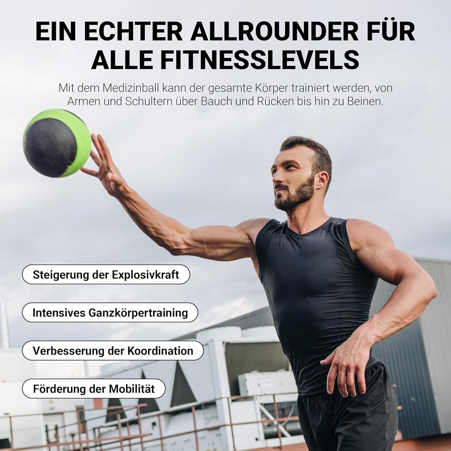 Medizinball mit Übungsposter, 4 kg - Grün