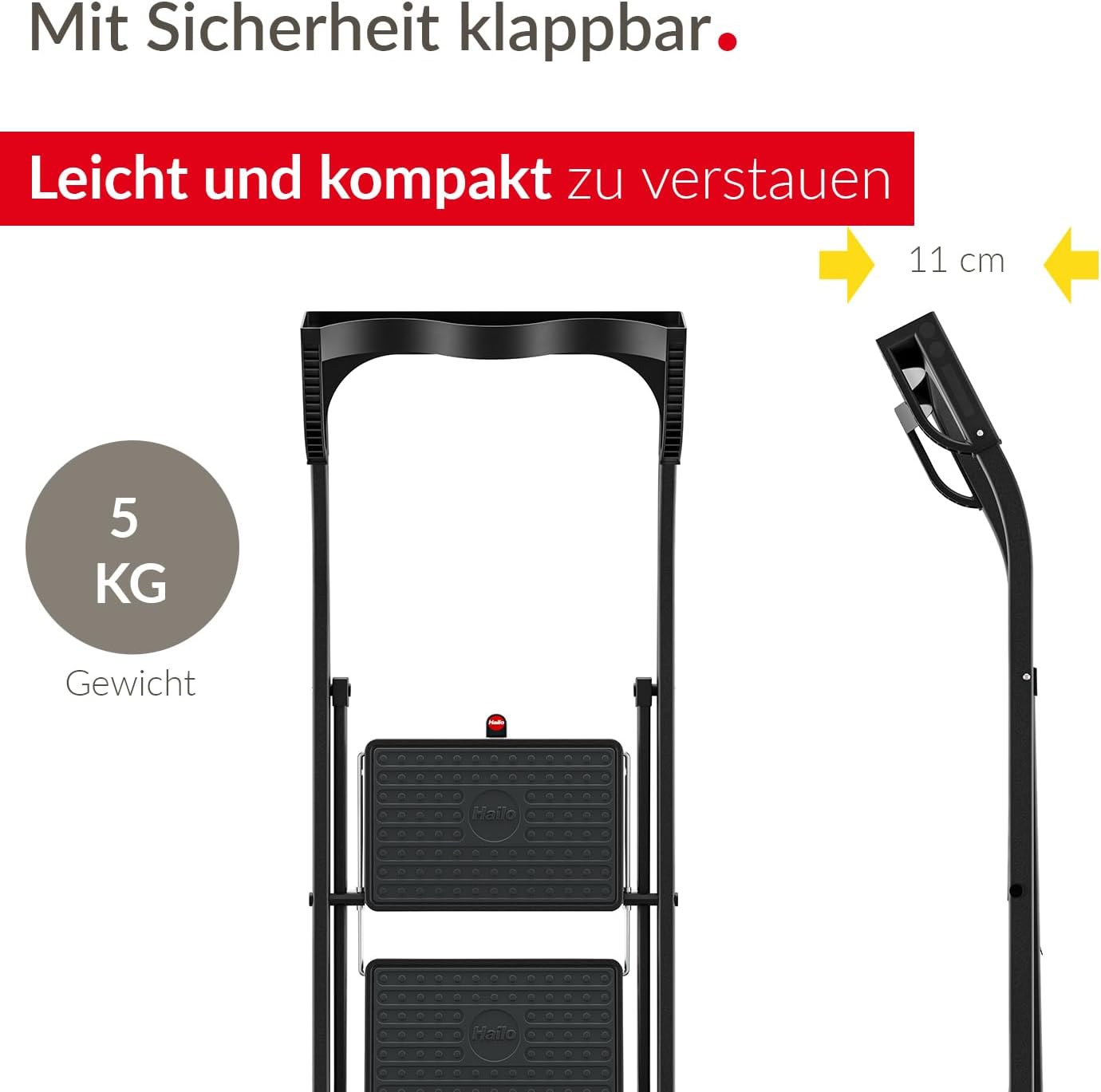 K77 ComfortLine Klapptritt, 2-stufige Trittleiter, Schwarz 2 Stufen