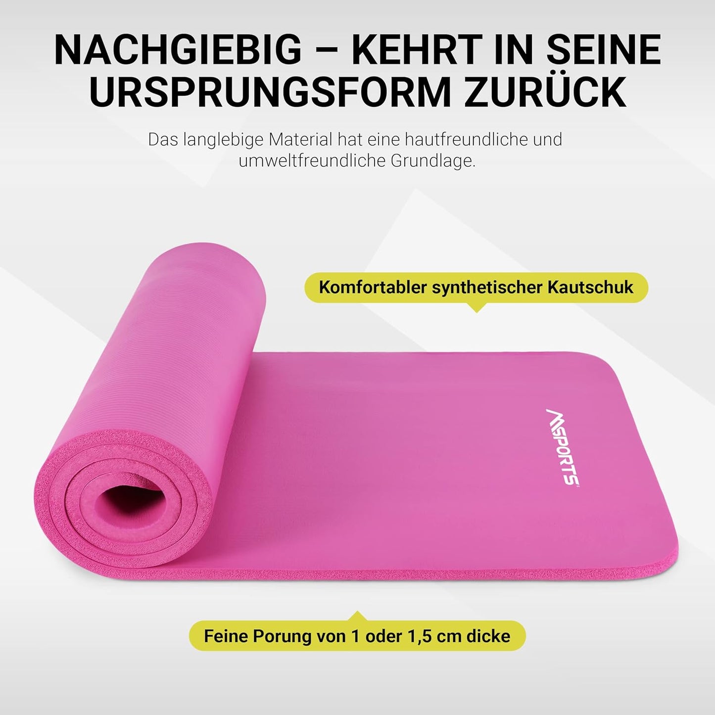 Gymnastik- und Yogamatte, Pastellpink 183 x 61 x 1 cm