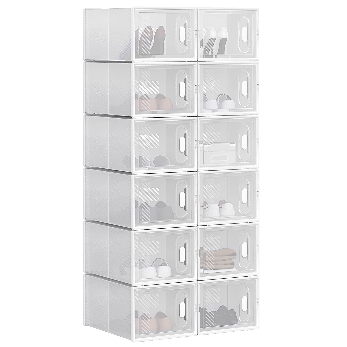 Schuhregal mit stapelbaren Boxen, Transparent+weiss 12er 35x19x25 cm