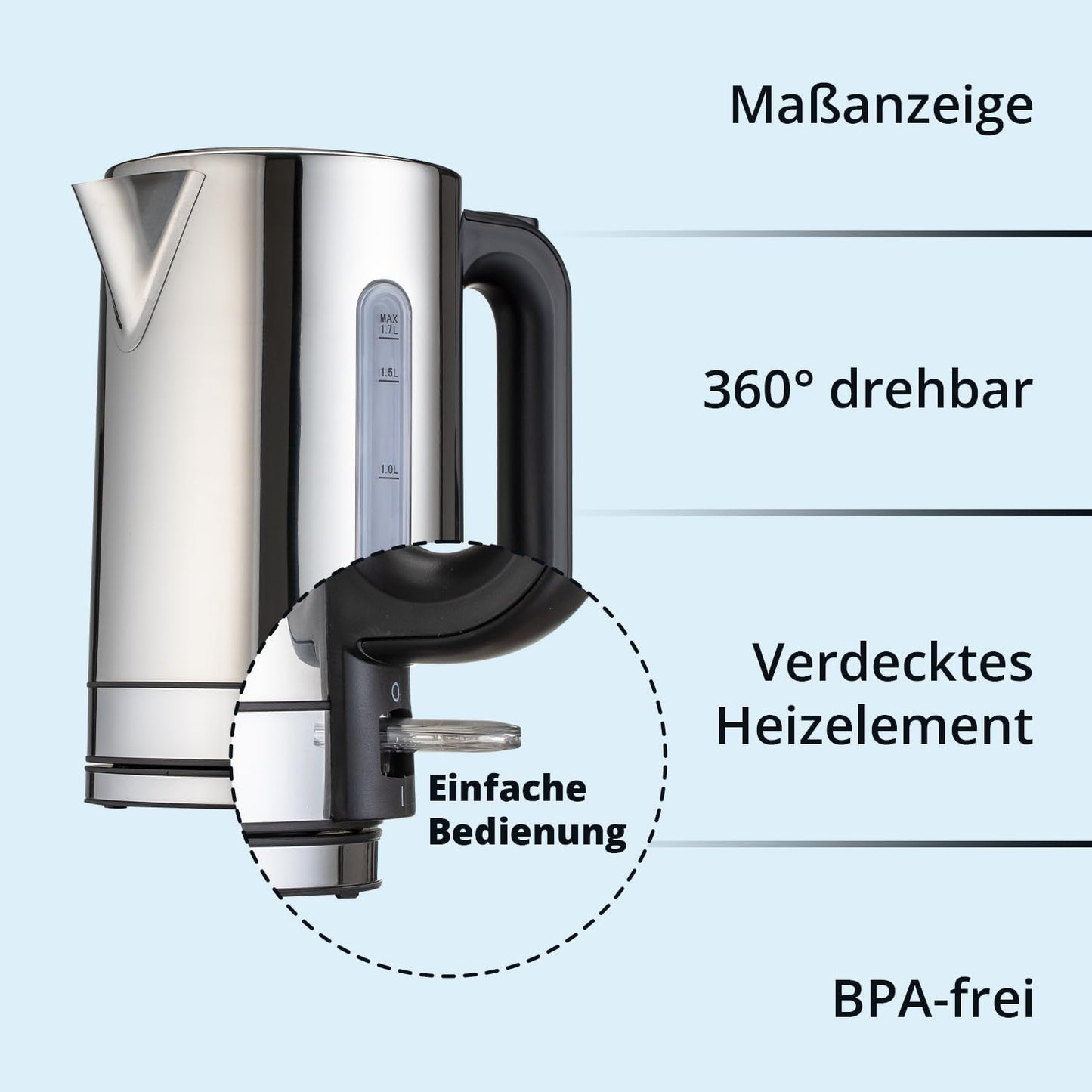 Wasserkocher aus Edelstahl, 1,7 L