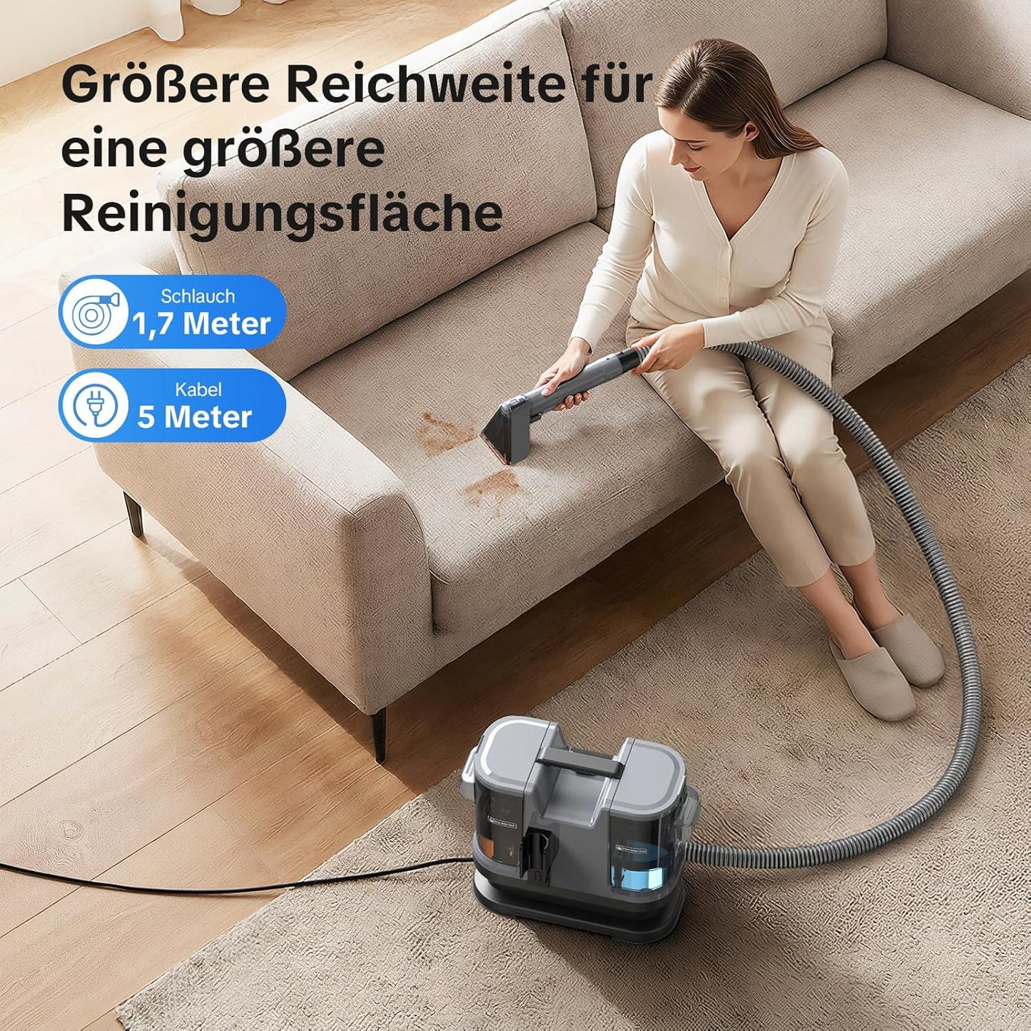 Polster- und Teppichreiniger mit Selbstreinigungsfunktion, Dunkelgrau