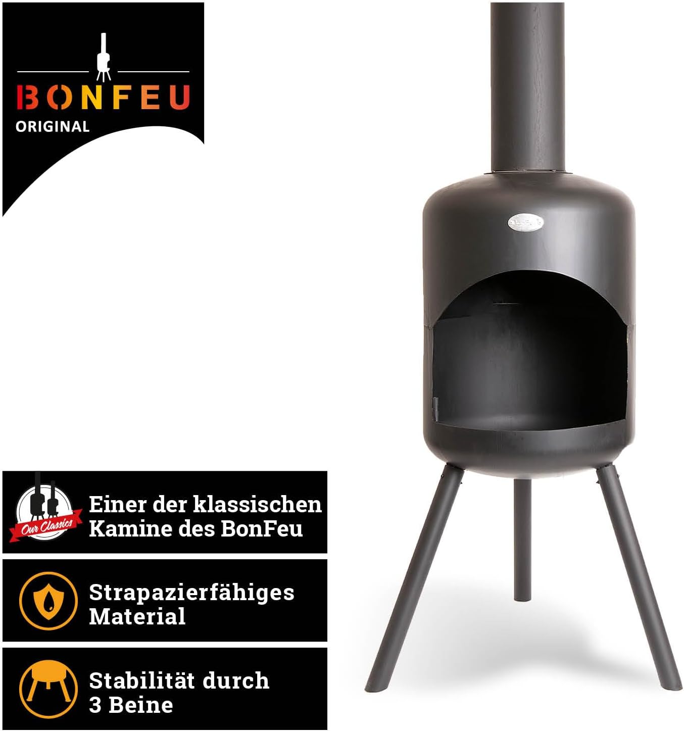 BonSelo Gartenkamin Schwarz, 39x39x147cm Schwarz