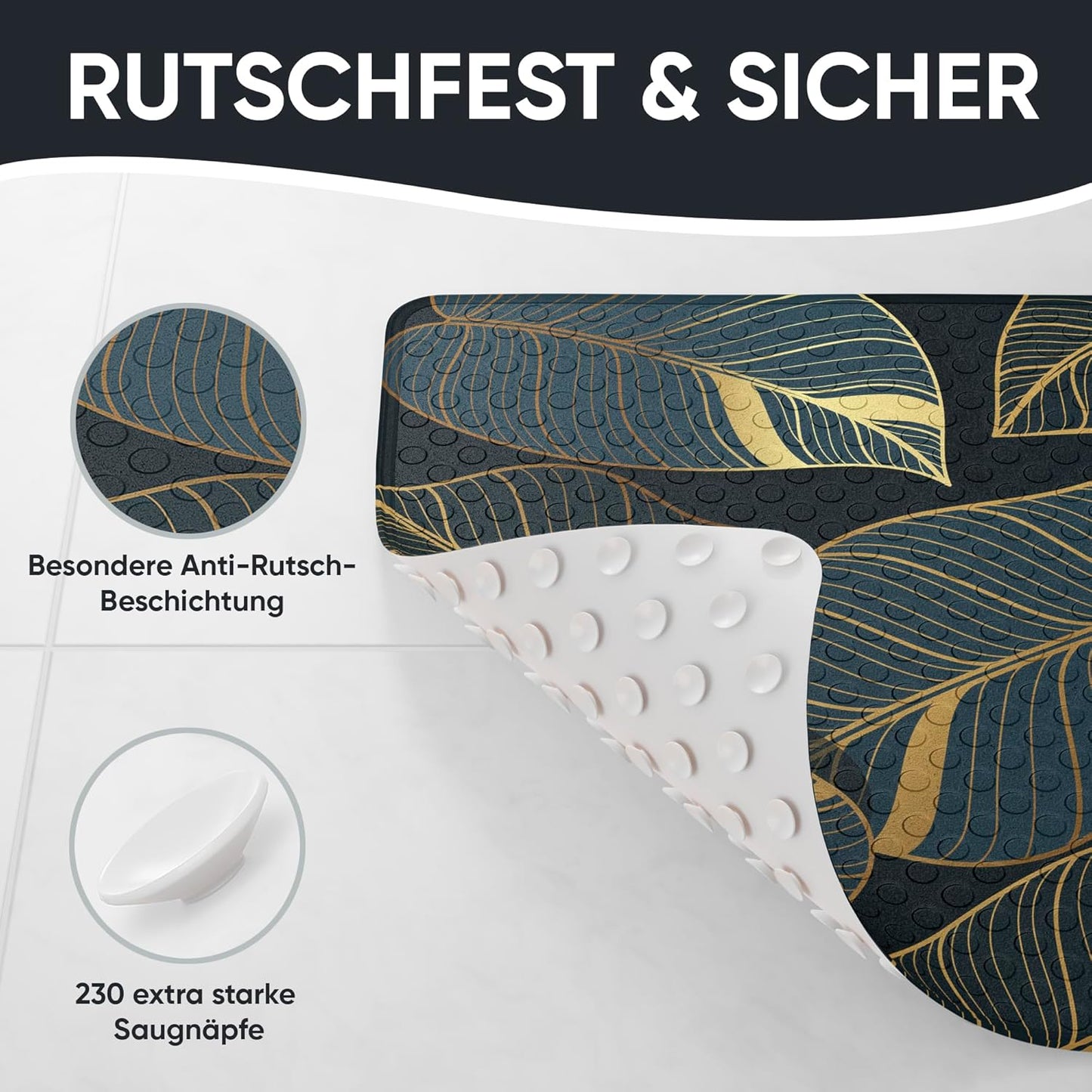 Rutschfeste Badematte für Dusche und Badewanne (53x53 cm), Monstera