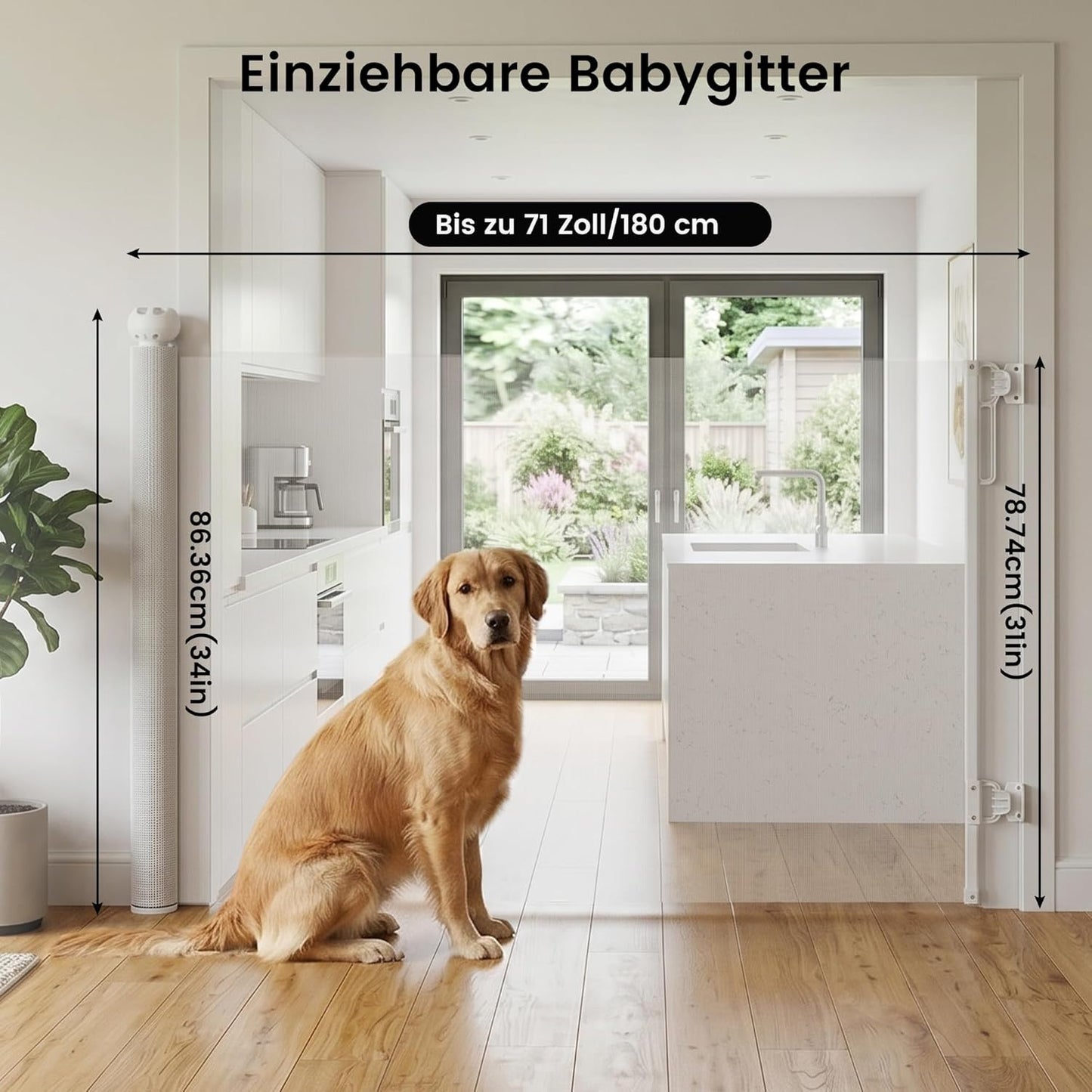 Ausziehbares Treppenschutzgitter 0-180 cm, Weiss 86CM * 180CM