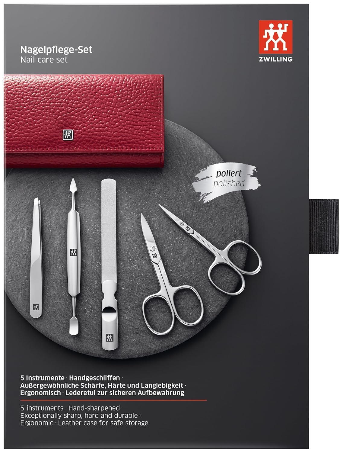 5-teiliges Maniküre Set im Etui, Rot