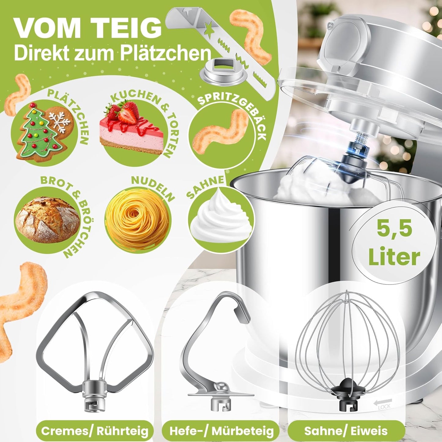 3 in 1 Universal Küchenmaschine mit Fleischwolf und Mixeraufsatz K-KM 3000