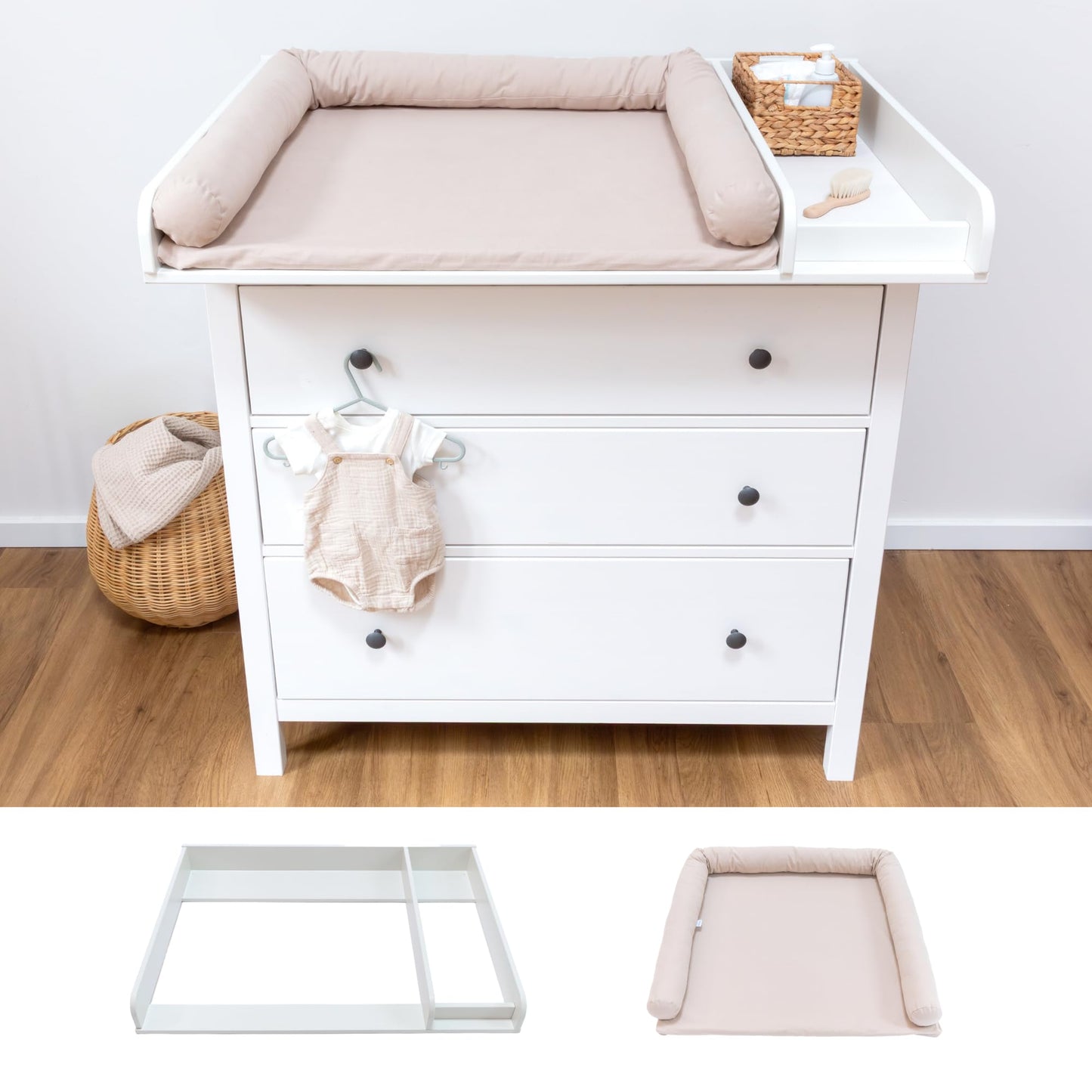 Wickelaufsatz-Set für IKEA HEMNES (3-teilig), Pure Beige 108 cm Aufsatz & Auflage