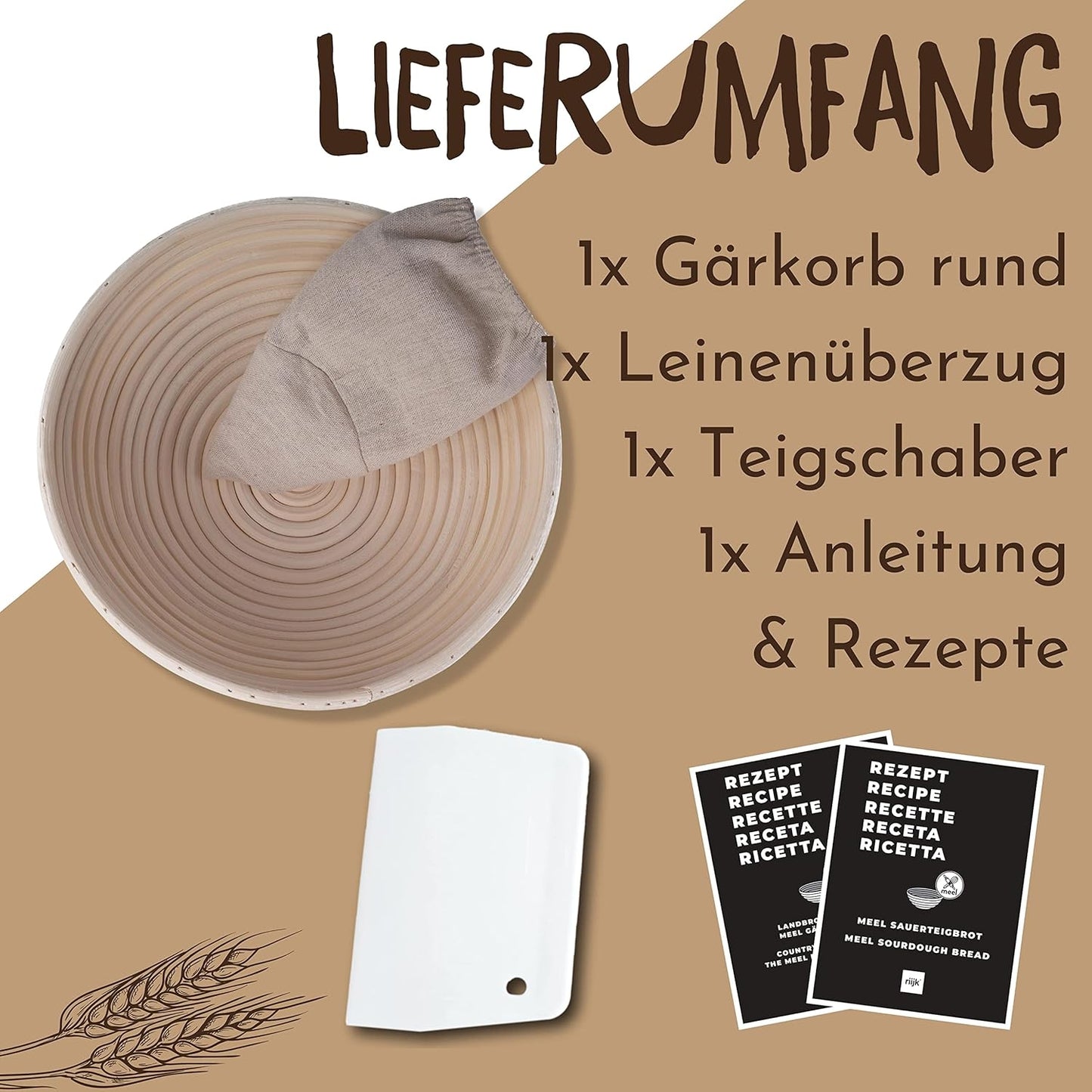 Gärkörbchen mit Teigschaber, Rund 22 cm