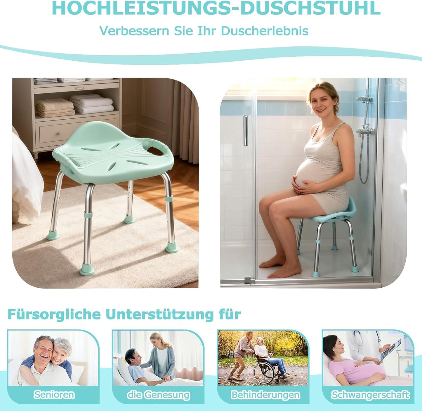 Höhenverstellbarer Duschhocker, Green Wide 48.6cm