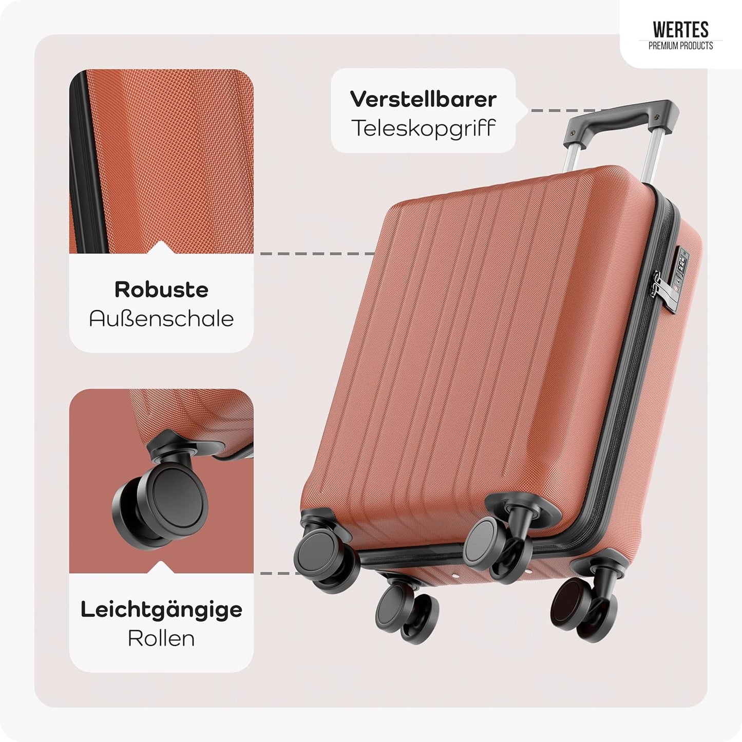 Kabinenkoffer mit Doppellrollen, Handgepäck - 55x40x20cm Terrakotta