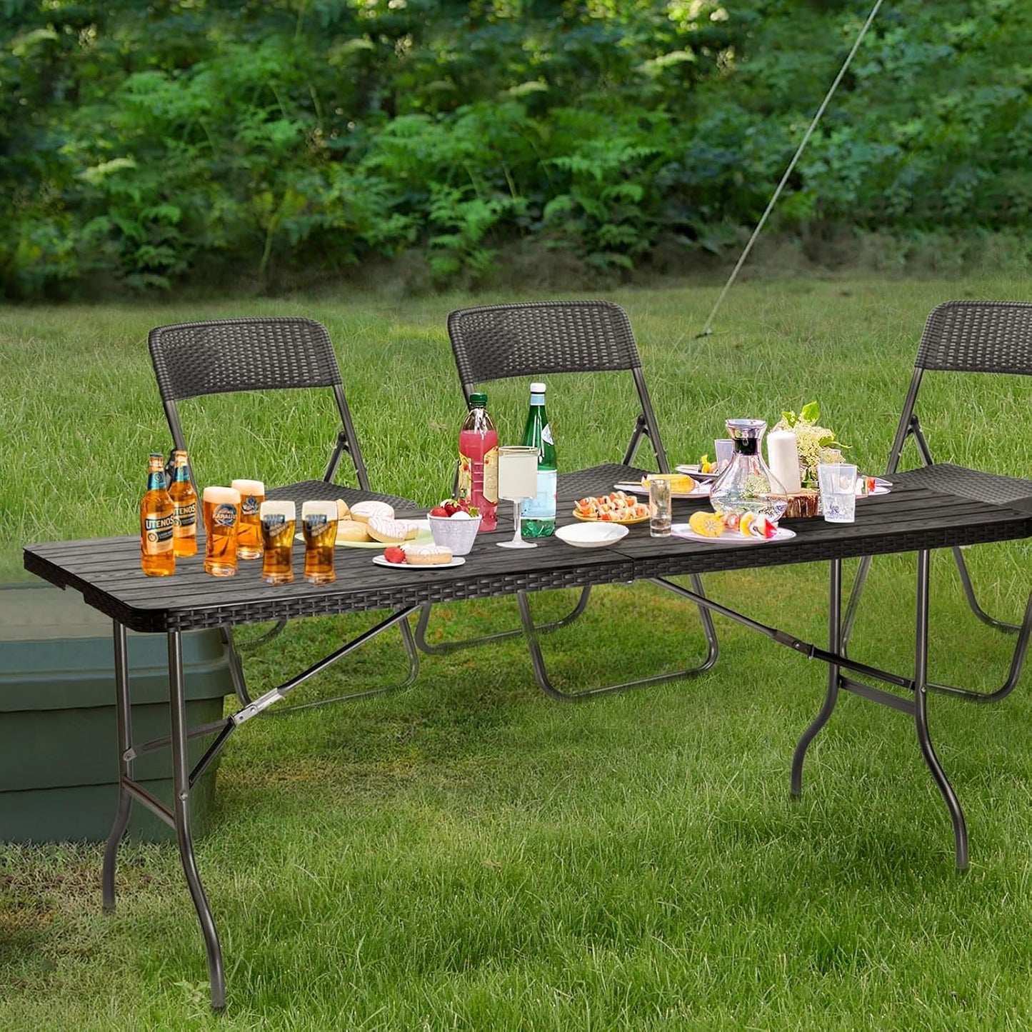 Klapptisch wetterfest für 6 Personen, Schwarz/Holzoptik 150cm