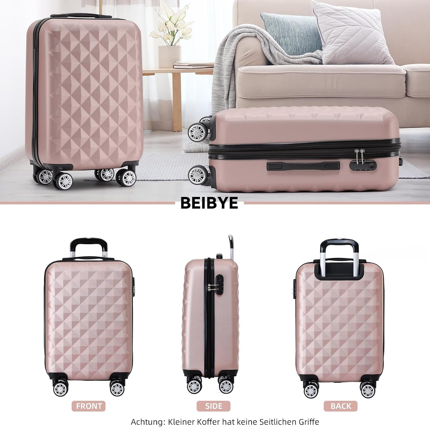 Zwillingsrollen Hartschalenkoffer-Set M, Rosa Gold M