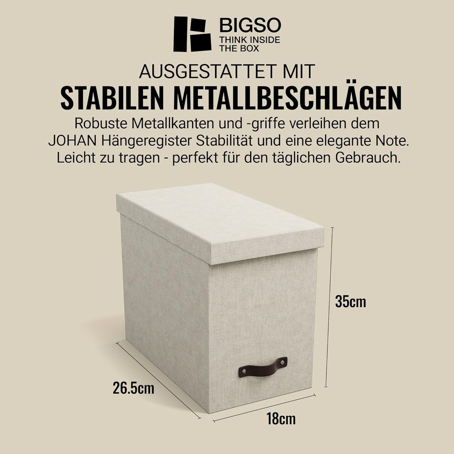 Hängeregisterbox Johan, Beige Leinenoptik