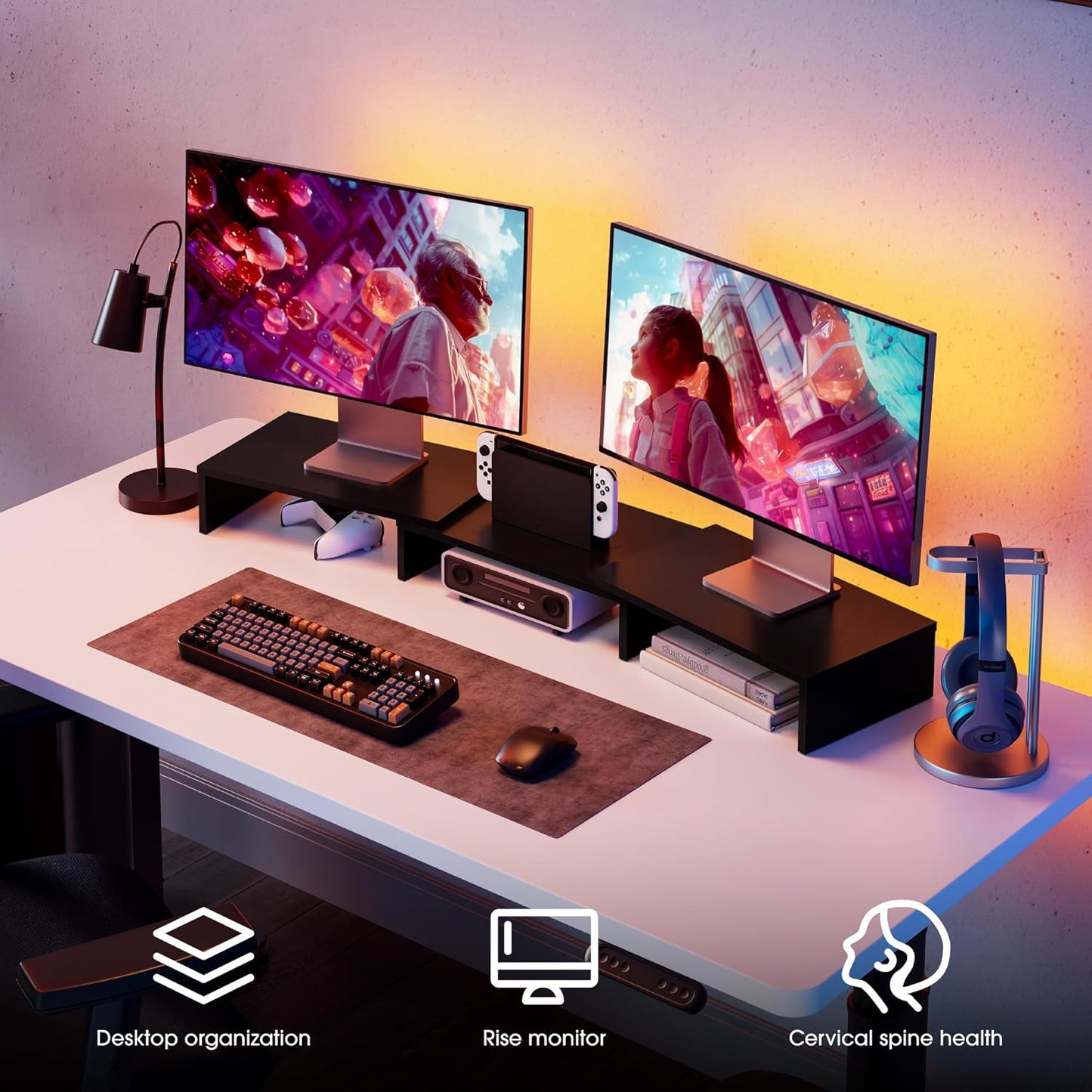 Dual Monitorständer, verstellbar, Schwarz