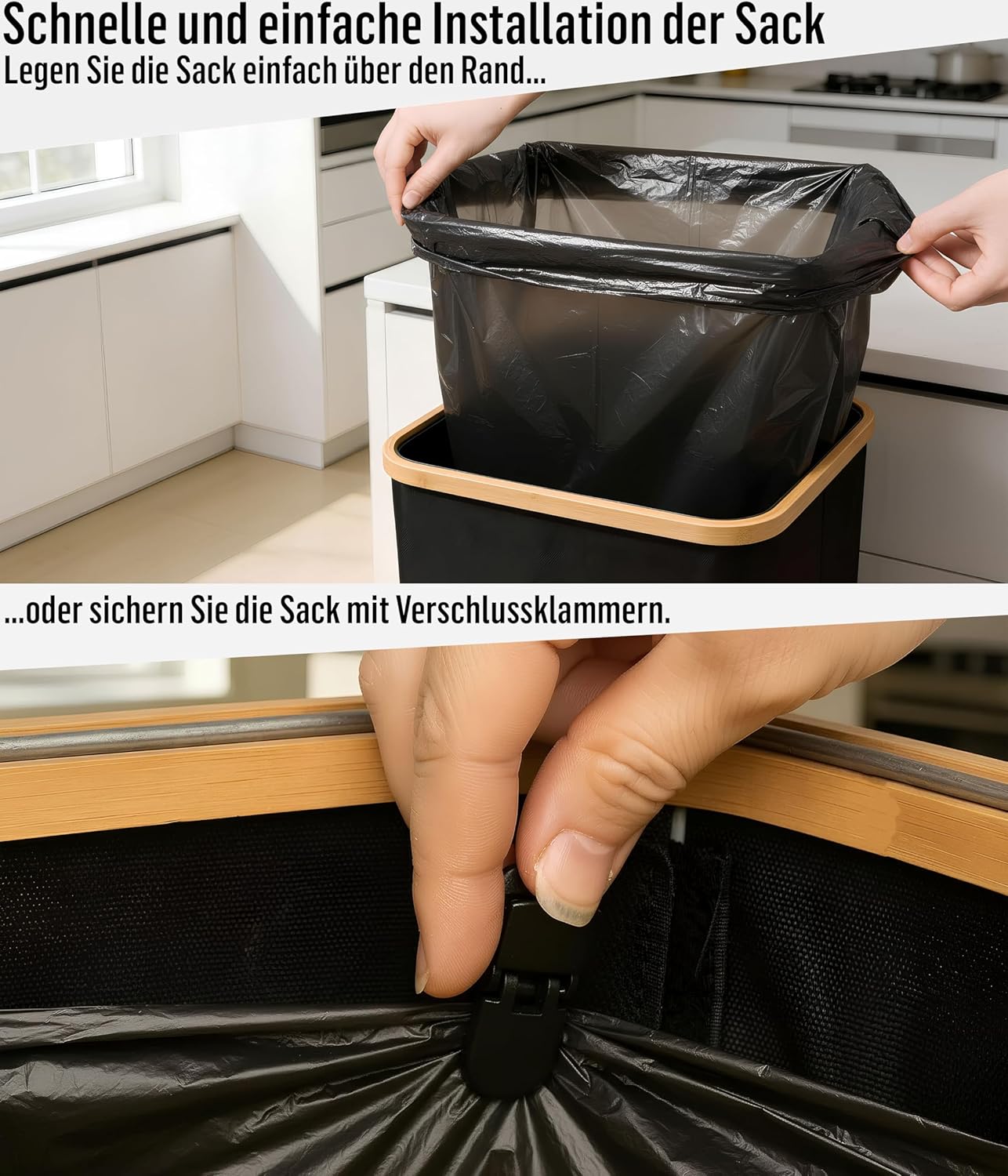 Müllsackständer mit Bambusrahmen, 120L - Schwarz