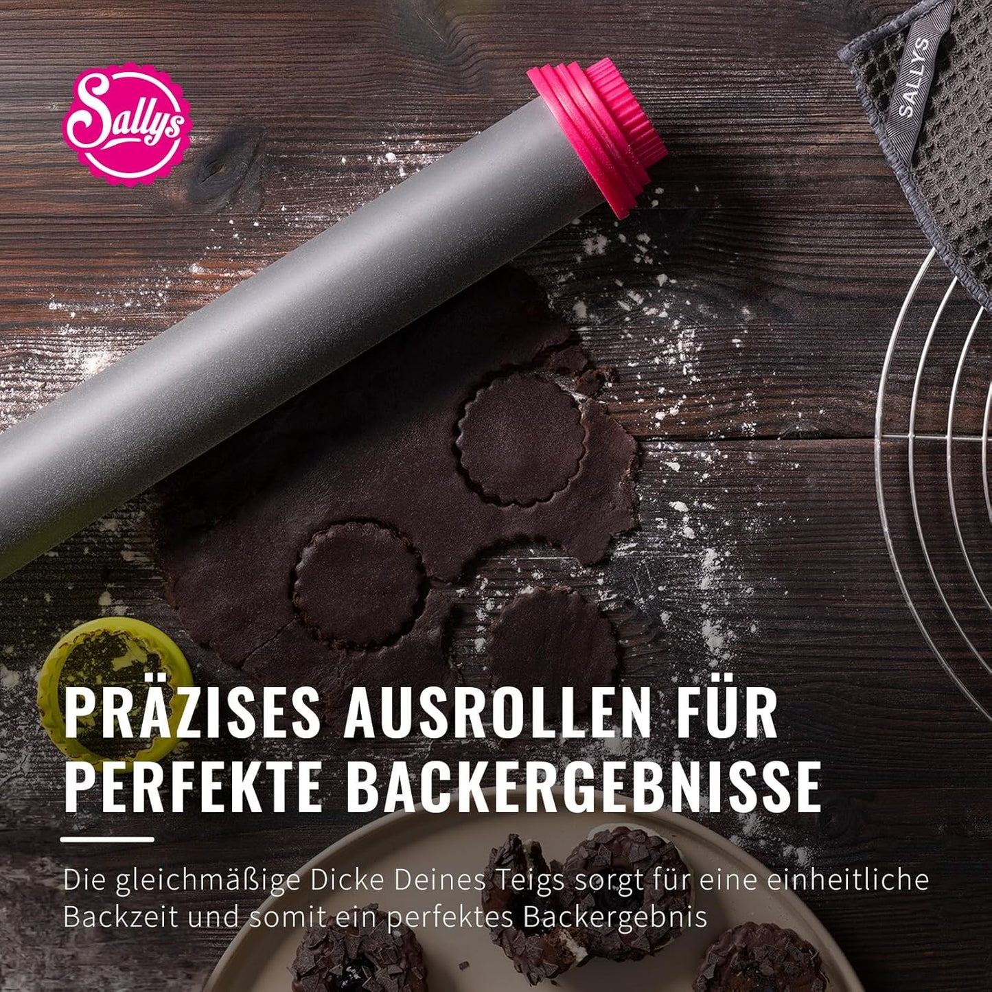 Ausrollstab mit Abstandsringen, 30 cm