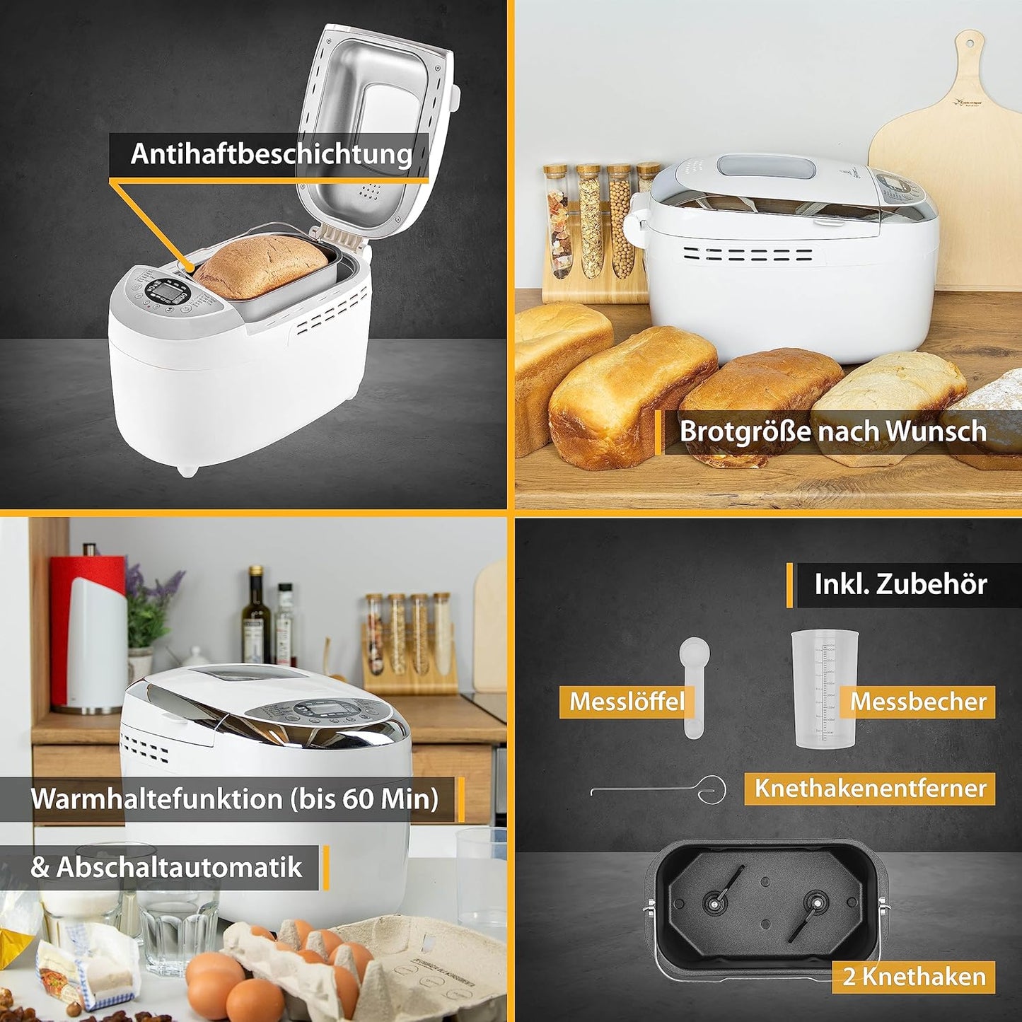 Brotbackautomat FIR5152-3 mit 12 Programmen und Timer, Weiss/Grau
