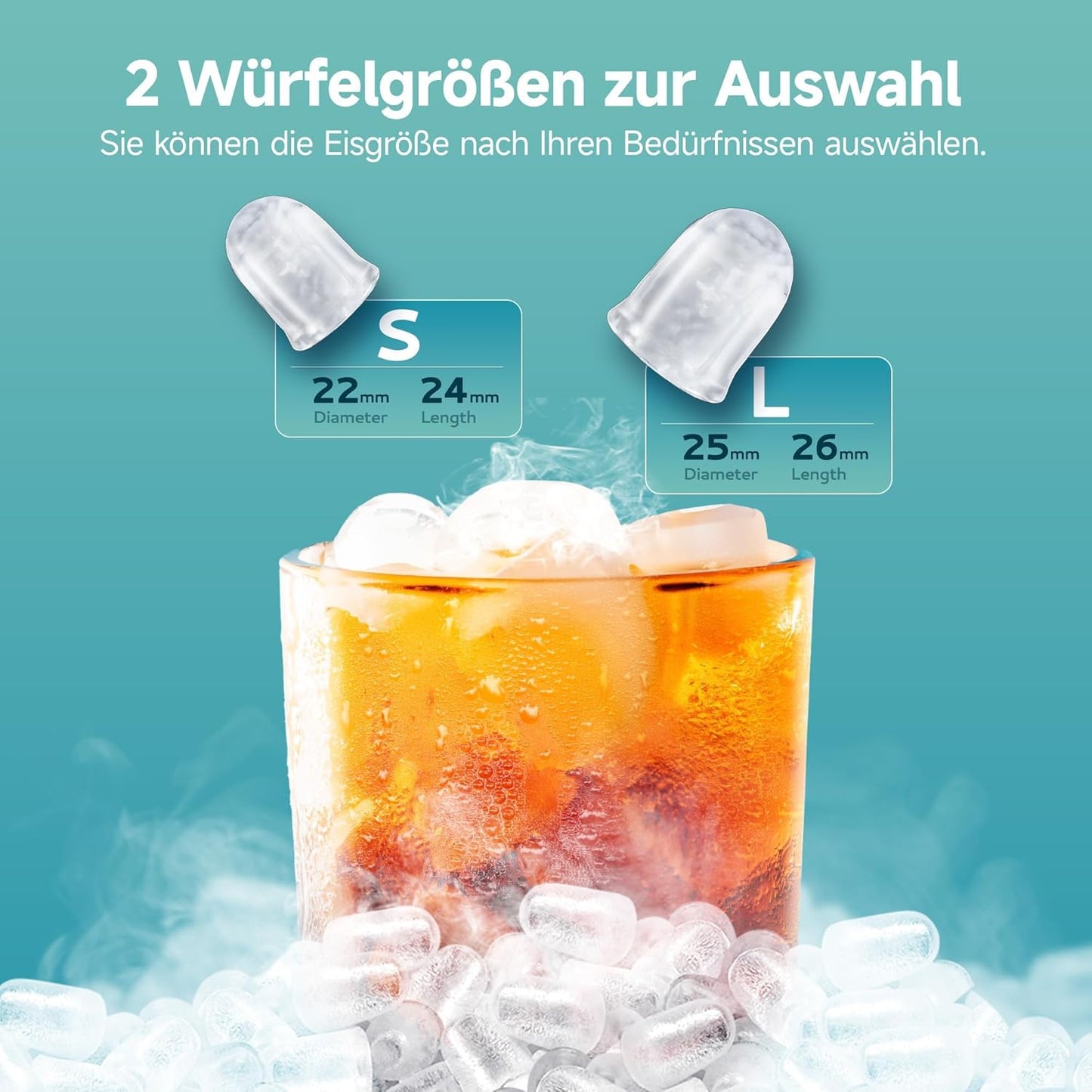 Tragbare Eiswürfelmaschine, 12 kg/Tag, selbstreinigend, Schwarz-1.2L