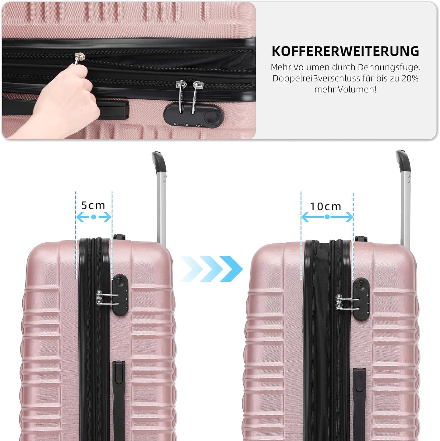 Zwillingsrollen Reisekoffer-Set, erweiterbar (Grösse M), Rosagold M