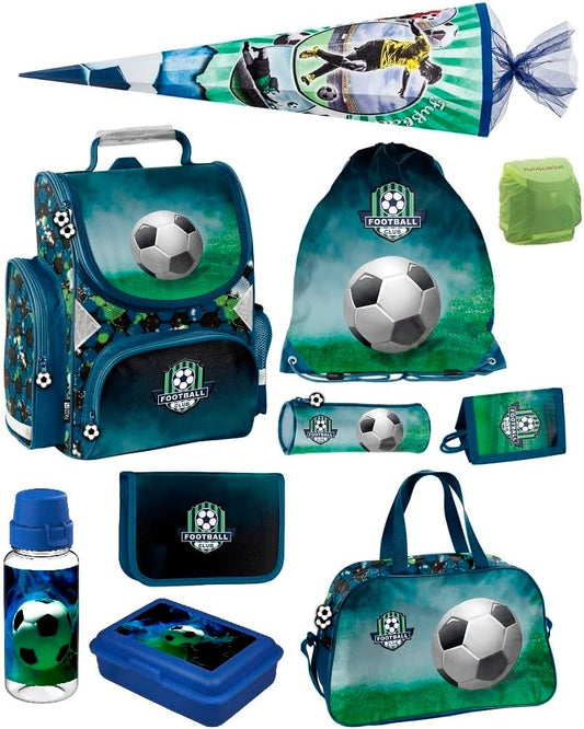 10-teiliges Fussball-Schulranzen-Set mit Schultüte, 10-teilig mit Schultüte 85cm