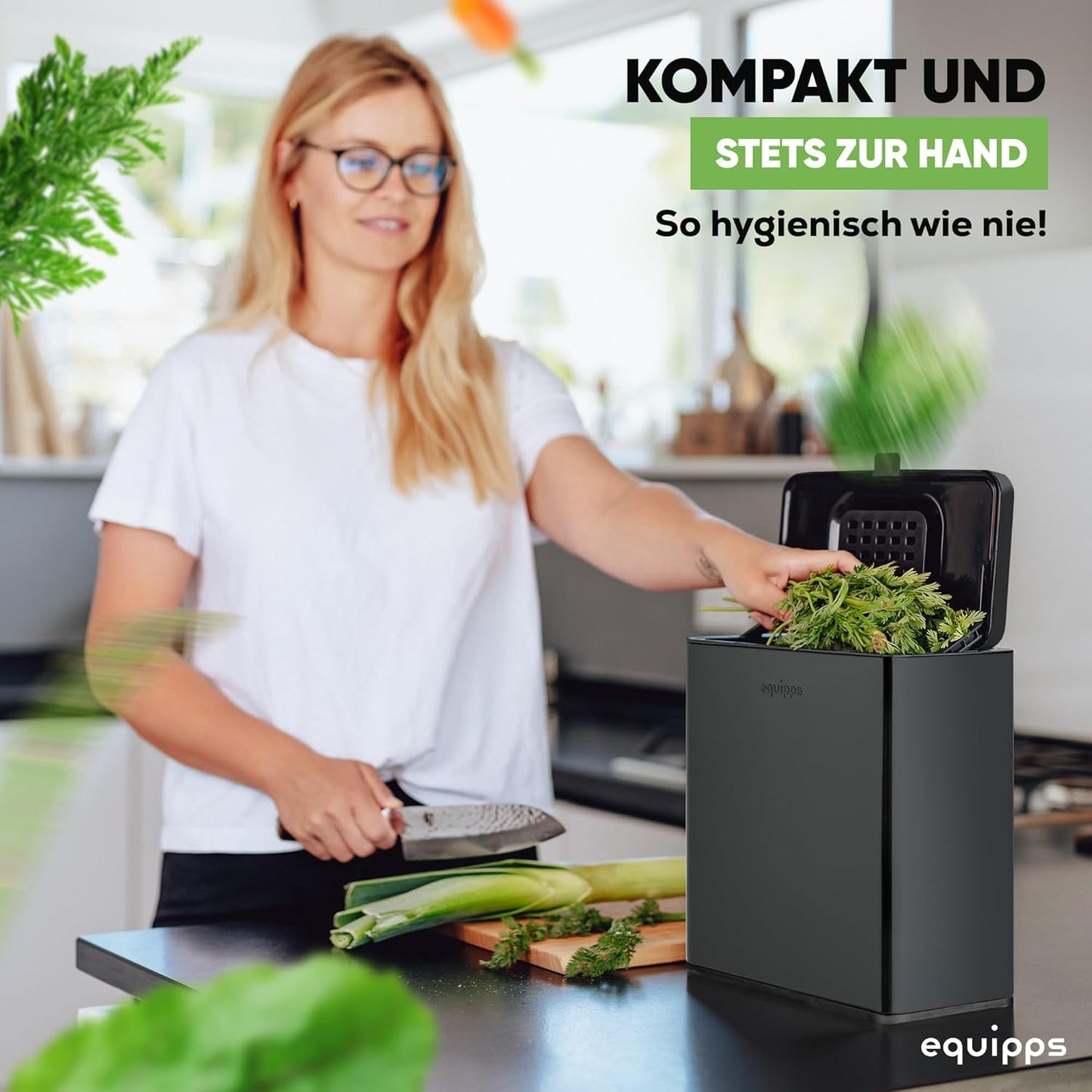 Komposteimer mit Geruchsfilter, Schwarz 6l