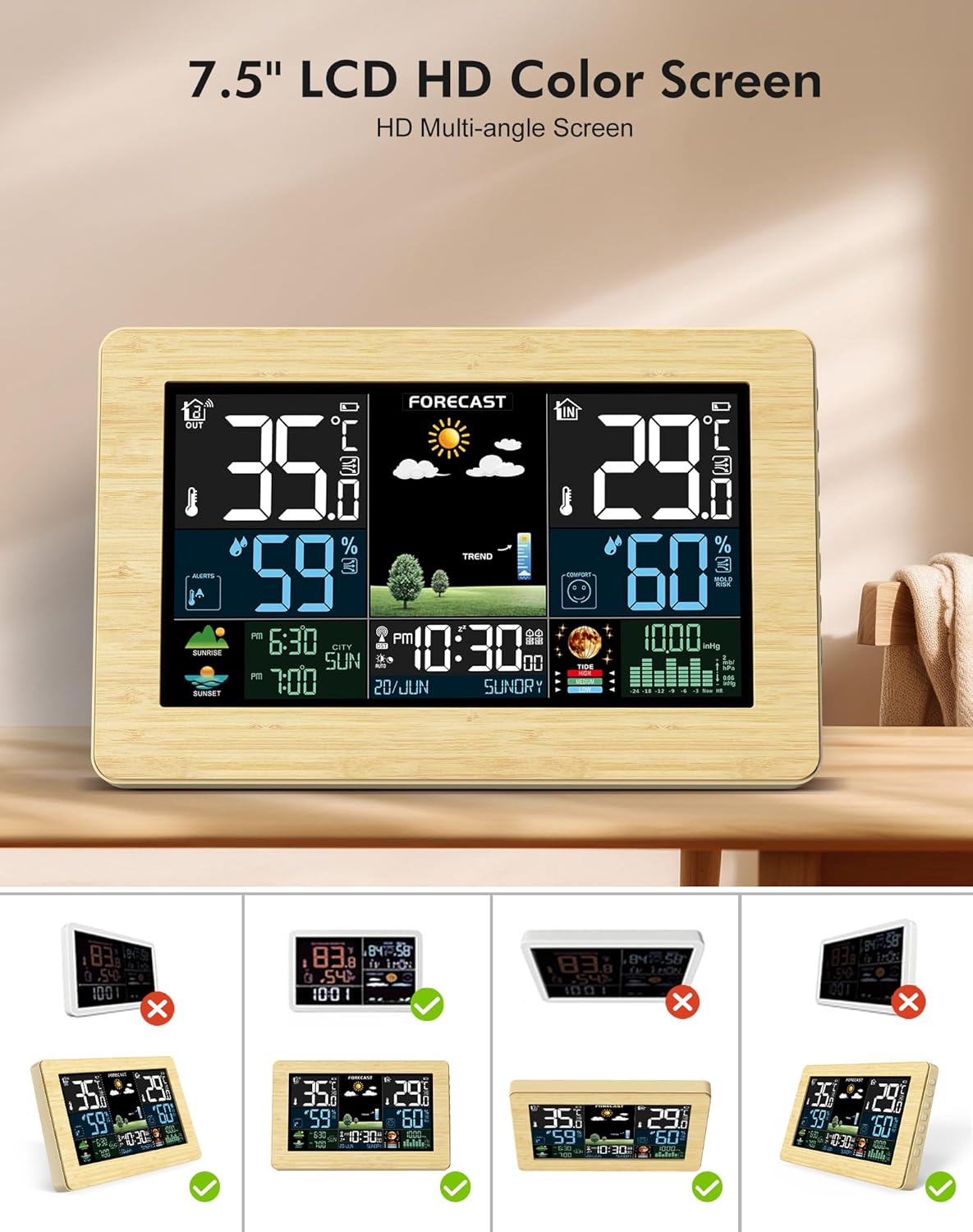 Funk-Wetterstation mit Aussensensor und Farbdisplay, Khaki