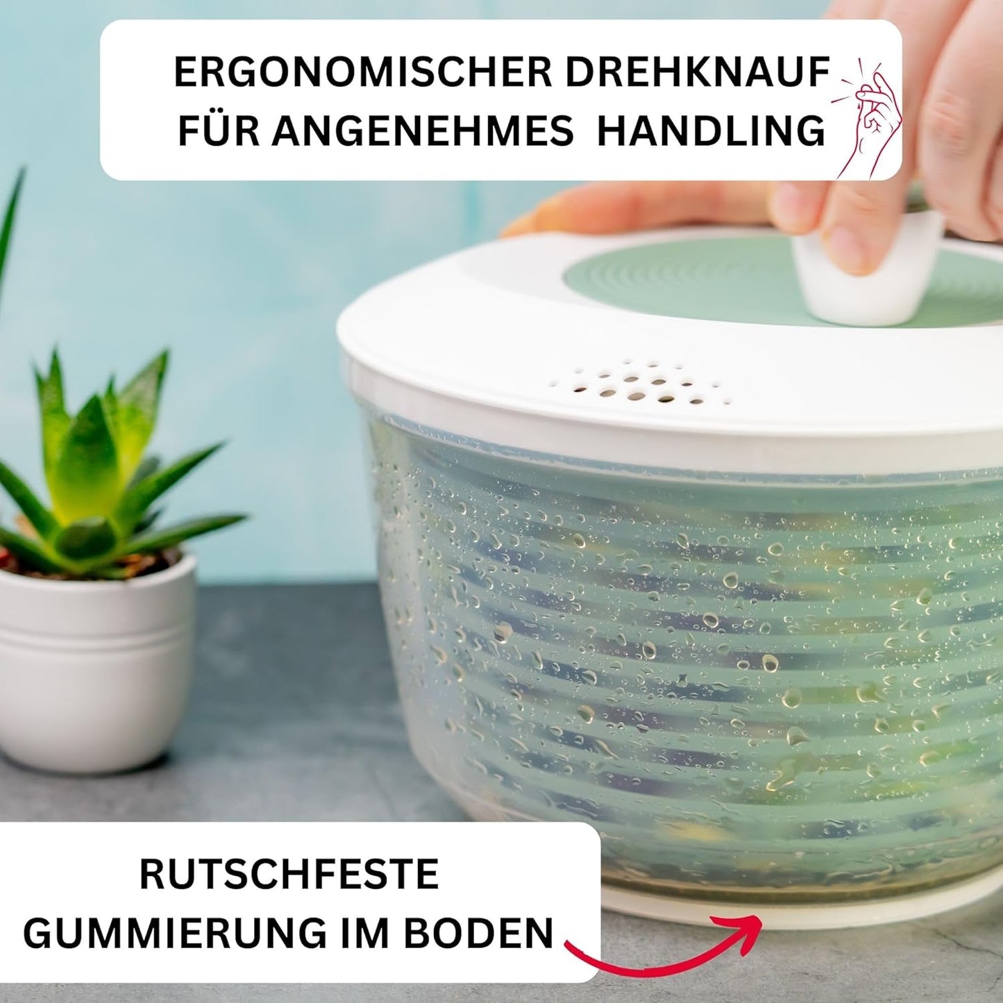 Salatschleuder mit rutschfestem Boden, Mint-grün, Rutschfest
