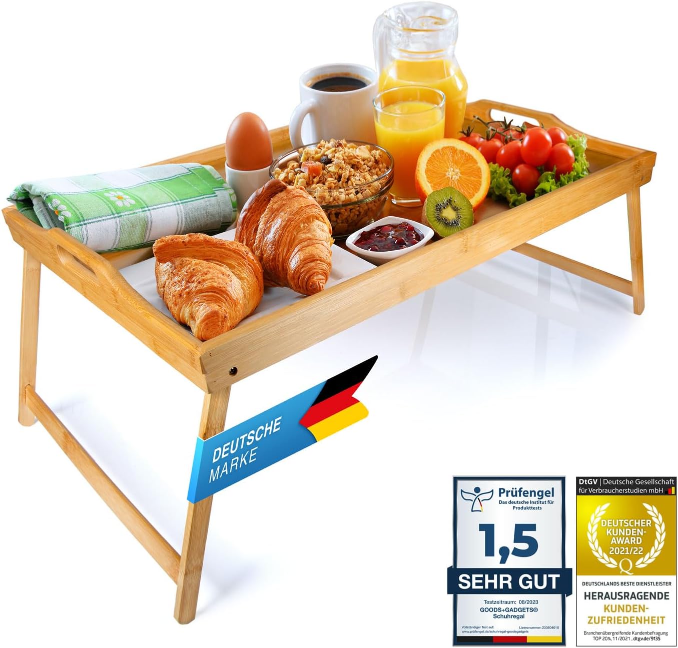 Frühstückstablett mit klappbaren Beinen, Xxl Natur