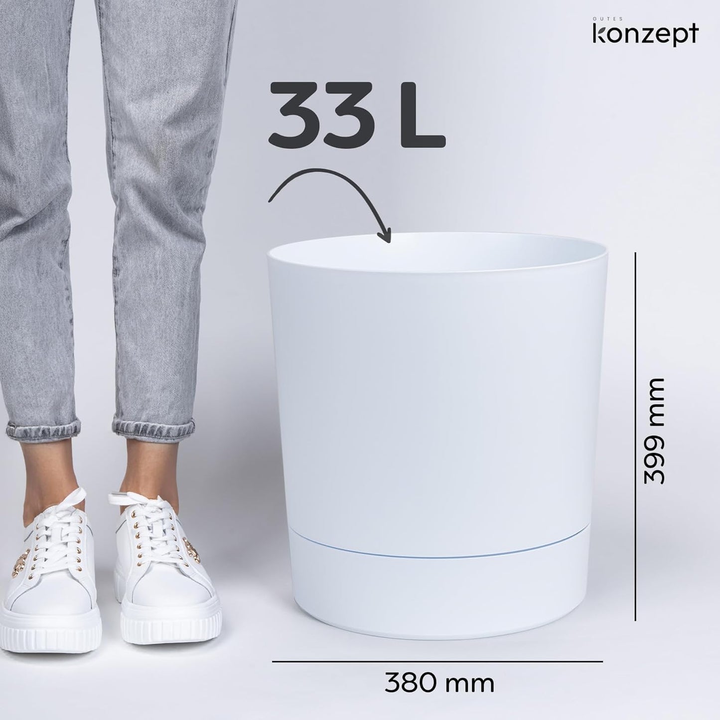 Grosser Blumentopf mit Untersetzer, Weiss 38 cm