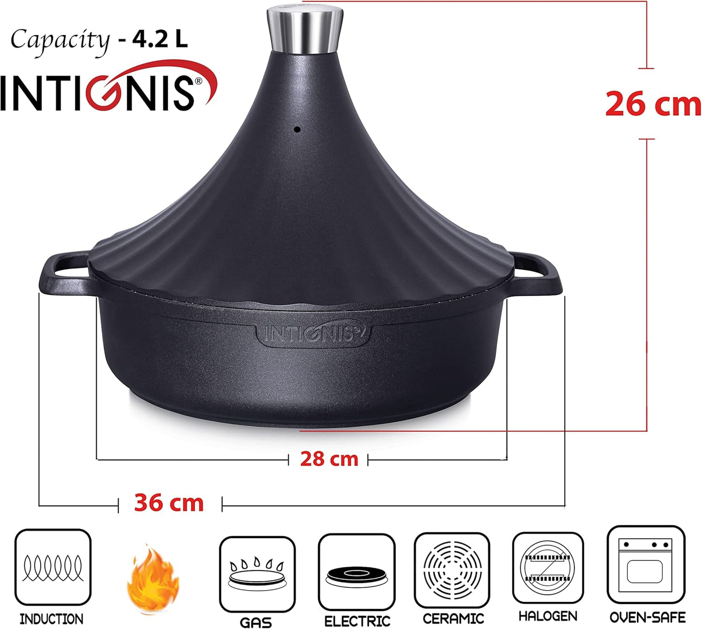Tajine Topf Induktion 28cm / 4,2L Ofenfest, Schwarz