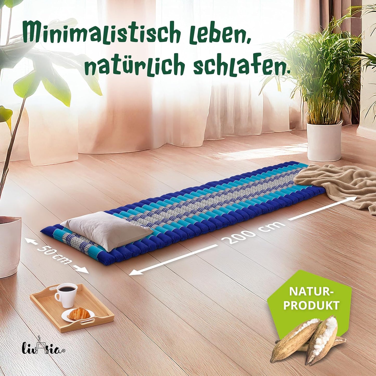 Rollmatte Rollmatratze L-200x50x4,5cm Gästebett, S (200 x 50 cm) Blau