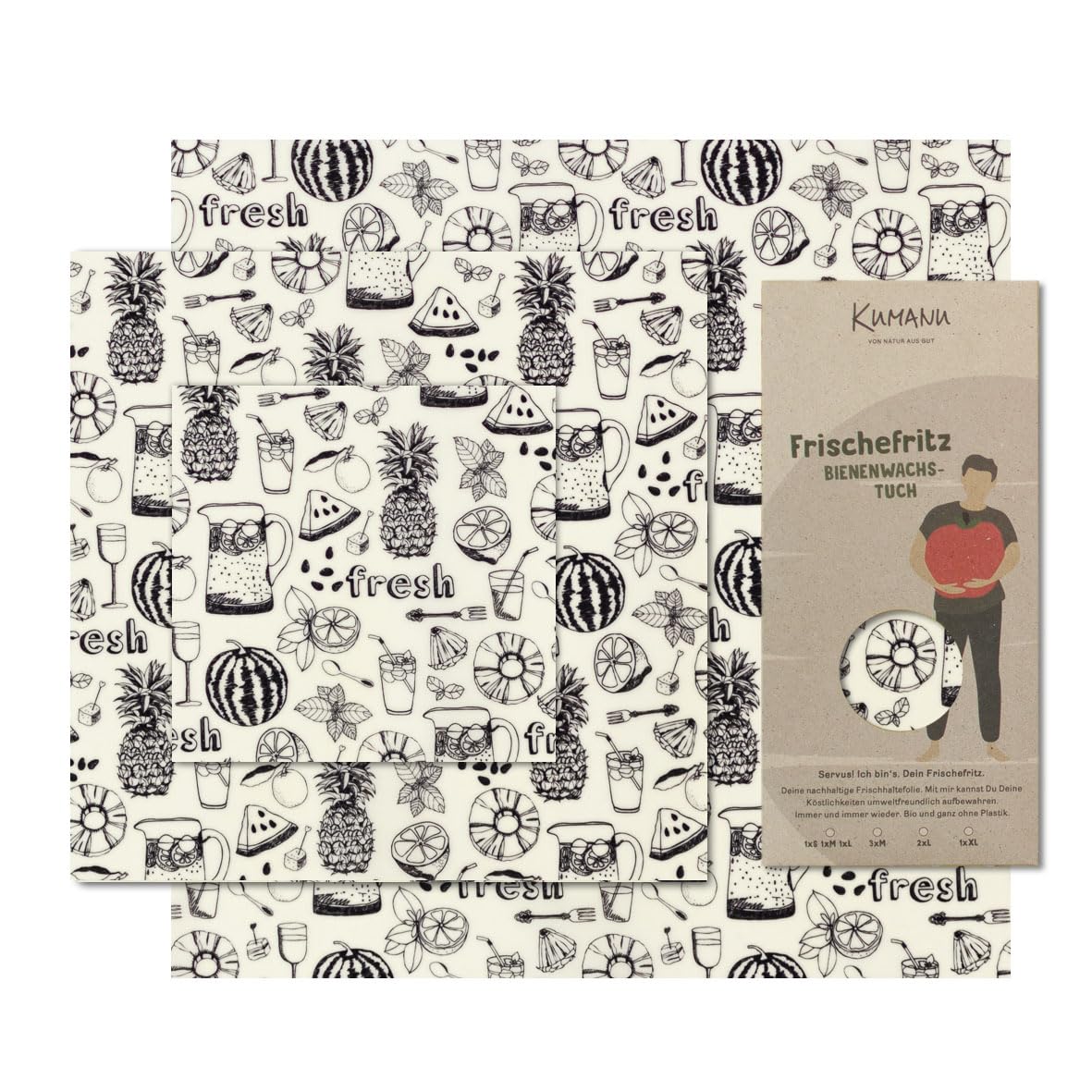 3er-Set Bienenwachstücher Frischefritz, Fresh