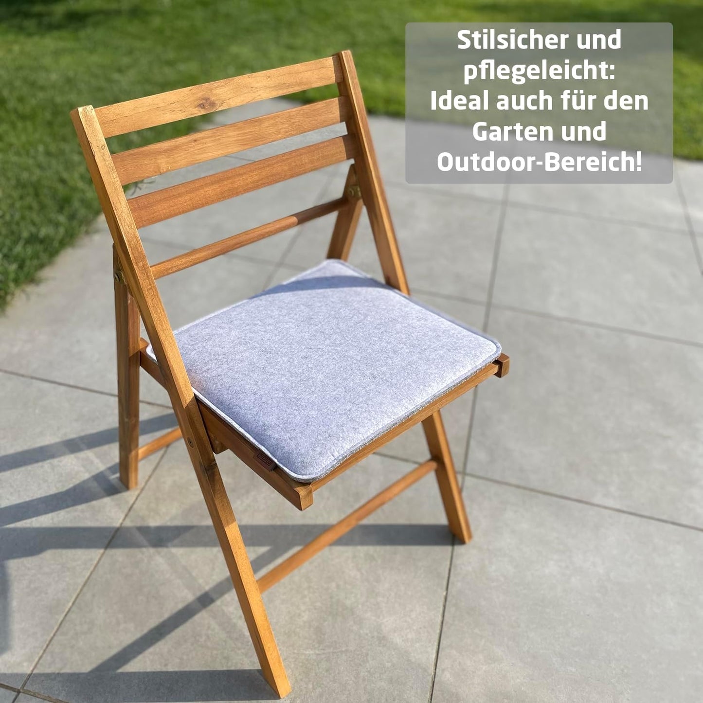 Filz Sitzkissen-Set mit Antirutschnoppen (4 Stück), 35x35 cm, 4er-Set Graumeliert mit Echtleder-elementen