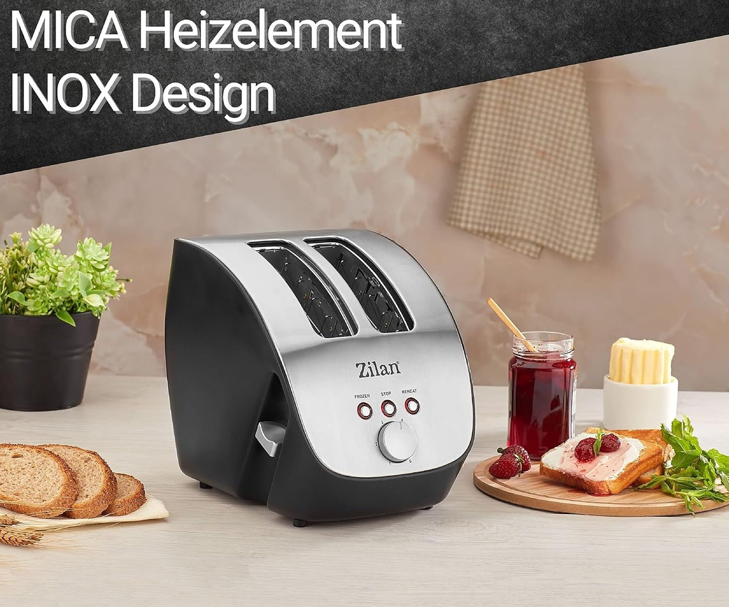 Edelstahl-Toaster mit 2 Scheiben, Edelstahl