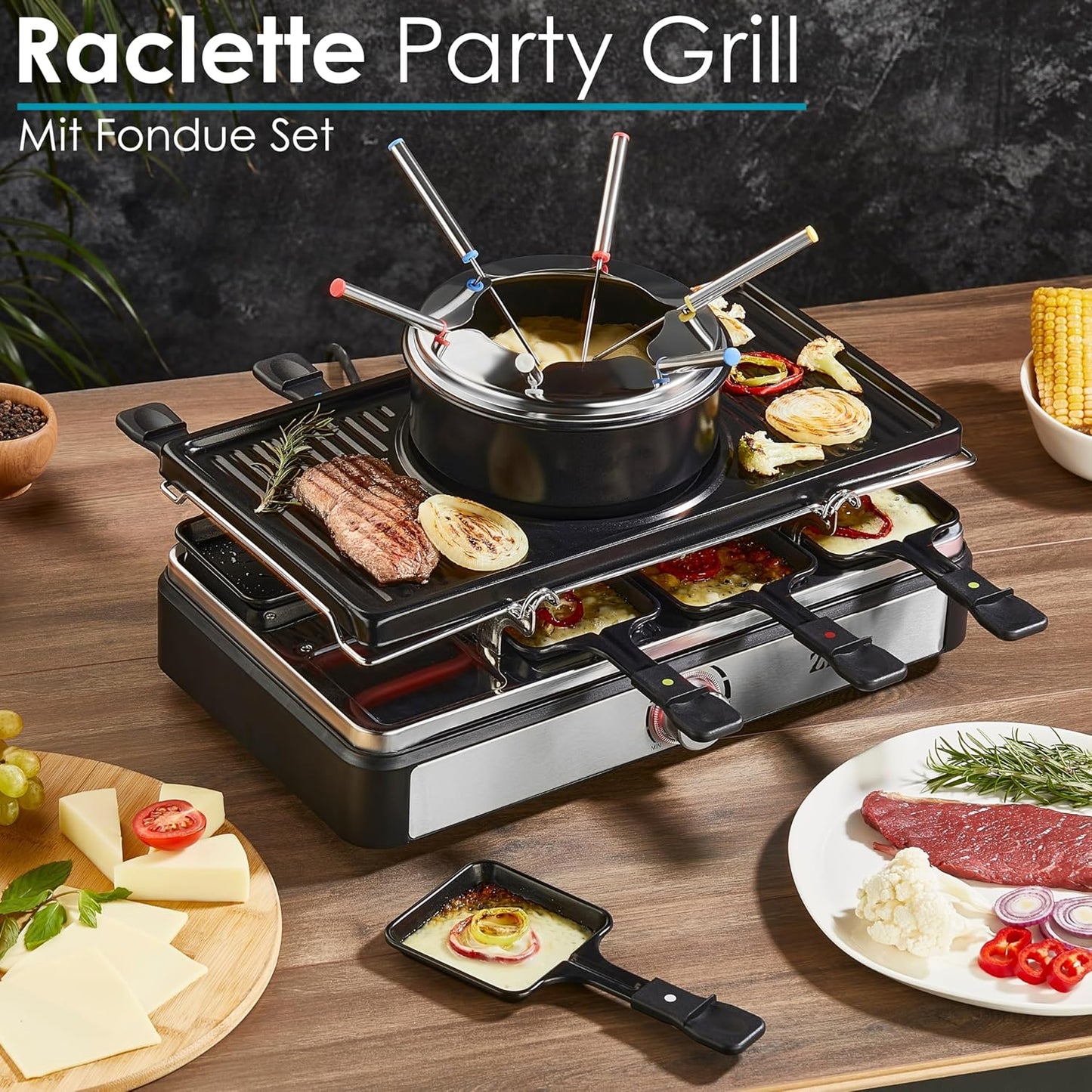 Raclette Grill mit Fondue Set für 8 Personen