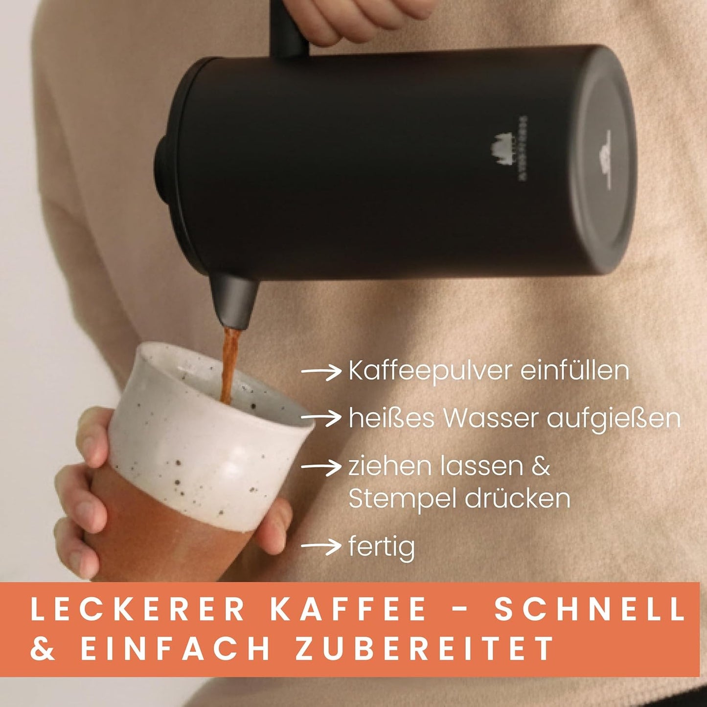 French Press Kaffeebereiter, Black 1000 ml