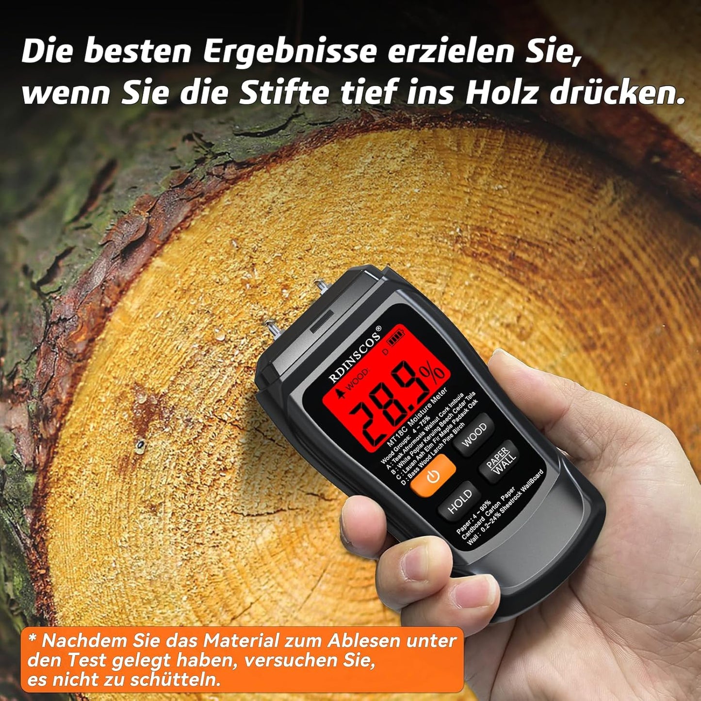 Feuchtigkeitsmessgerät MT18C1 für Holz und Wände, MT18C1