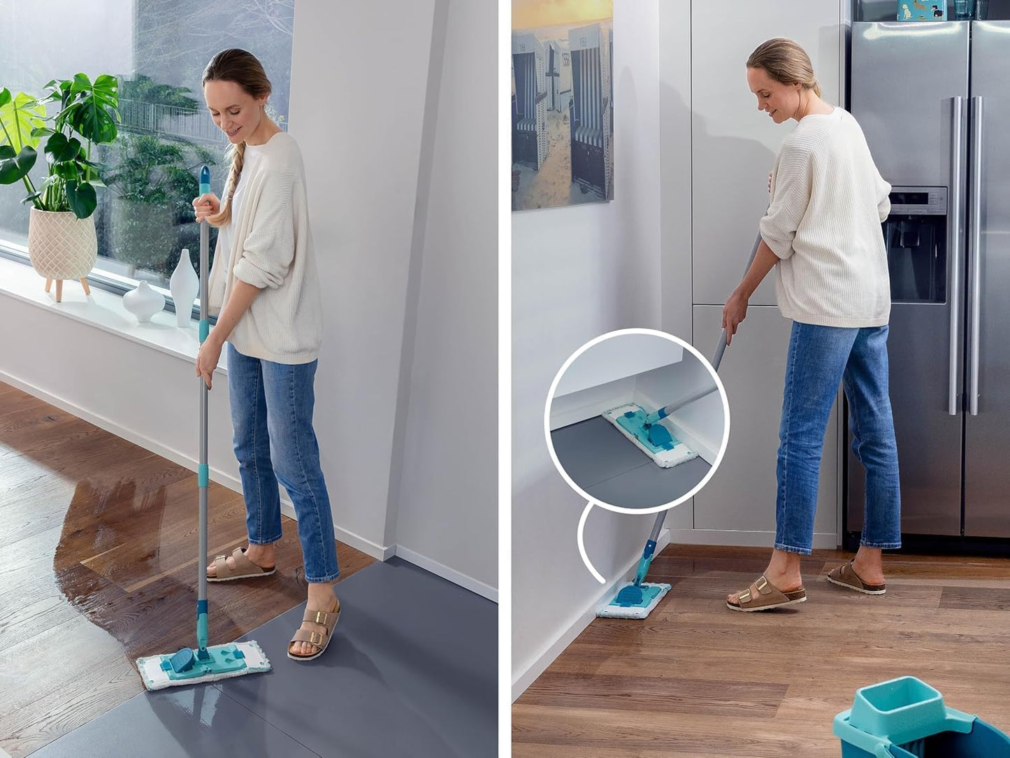 PowerClean Wischmopp-Set mit Mikrofaser-Bezügen, Nassreinigung PowerClean Set mit Extrabezug