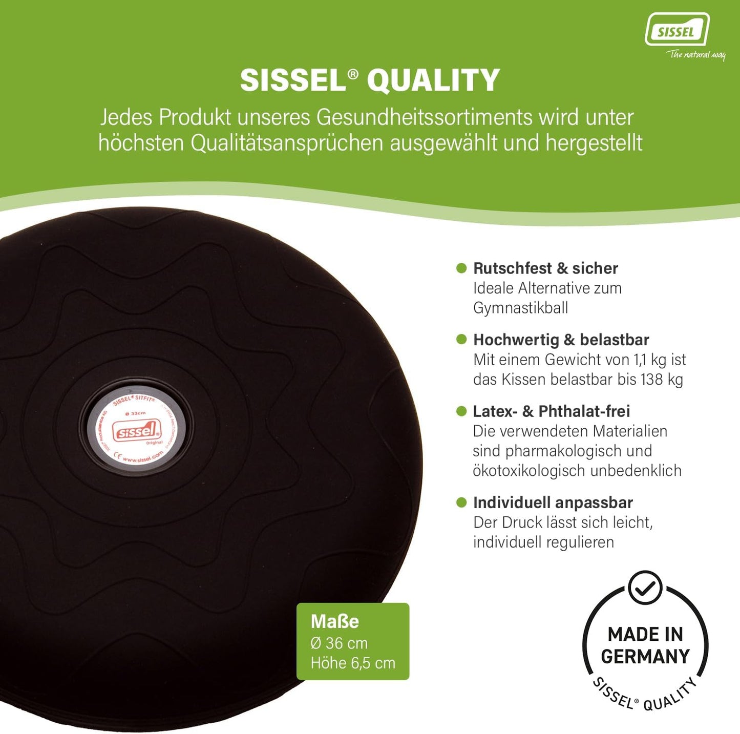 Balancekissen für aktives Sitzen, 36 cm Schwarz