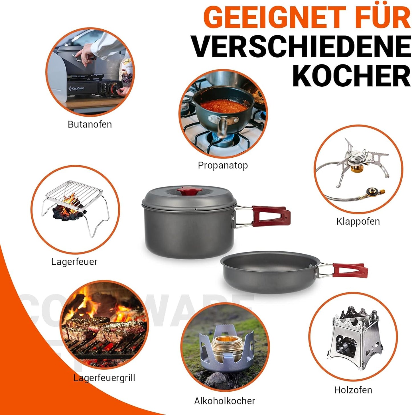 Camping Kochgeschirr Set, 2 Personen 1.6L