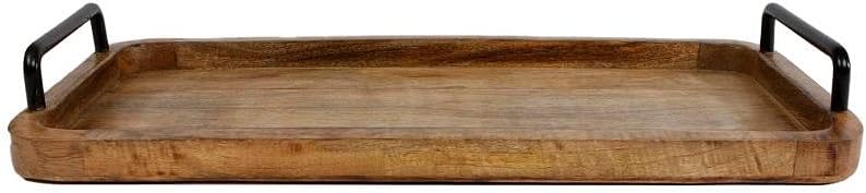 Serviertablett aus Mangoholz mit Metallgriffen, 60 x 30 x 3 cm