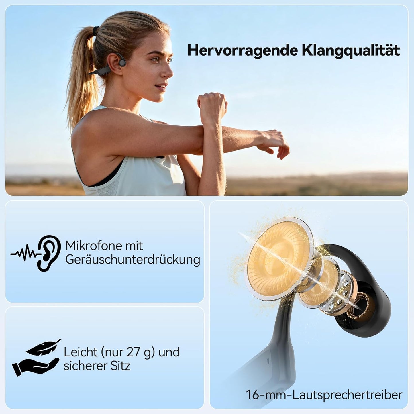 Knochenschall Bluetooth Kopfhörer X27 mit Mikrofon, Schwarz
