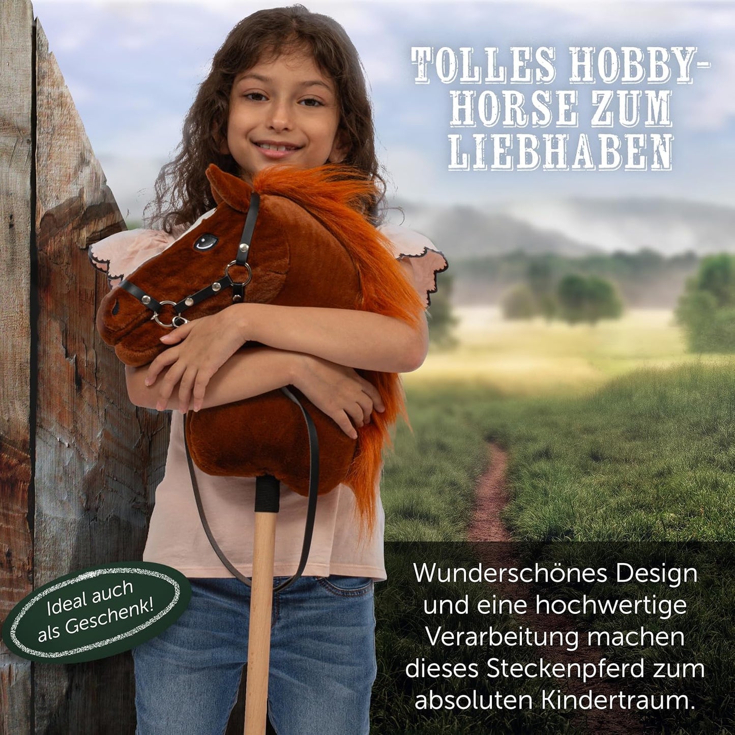 Hobby Horse mit Halfter & Trense für Kinder, Merle / Medium