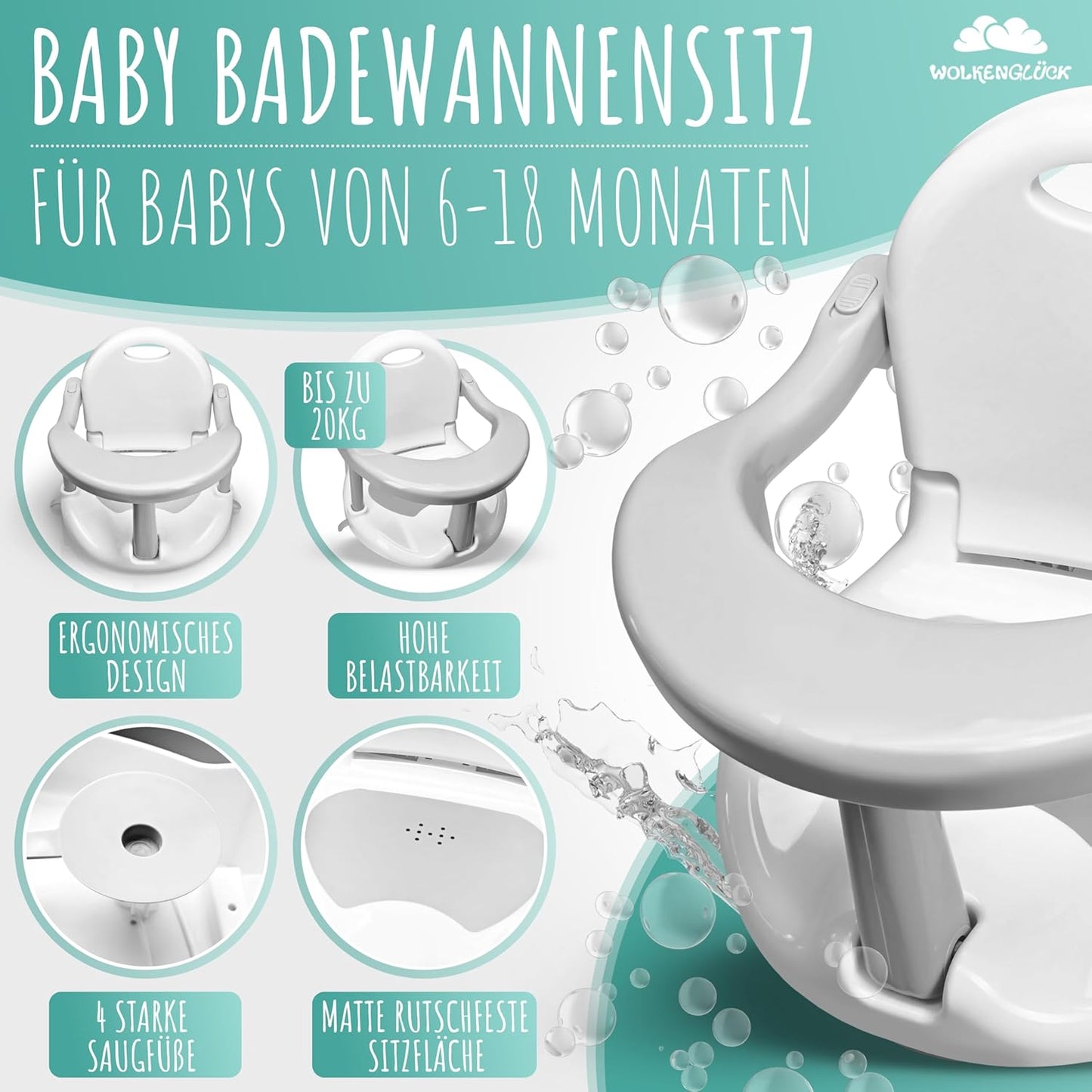 Ergonomischer Anti-Rutsch-Badesitz für Babys ab 6 Monaten