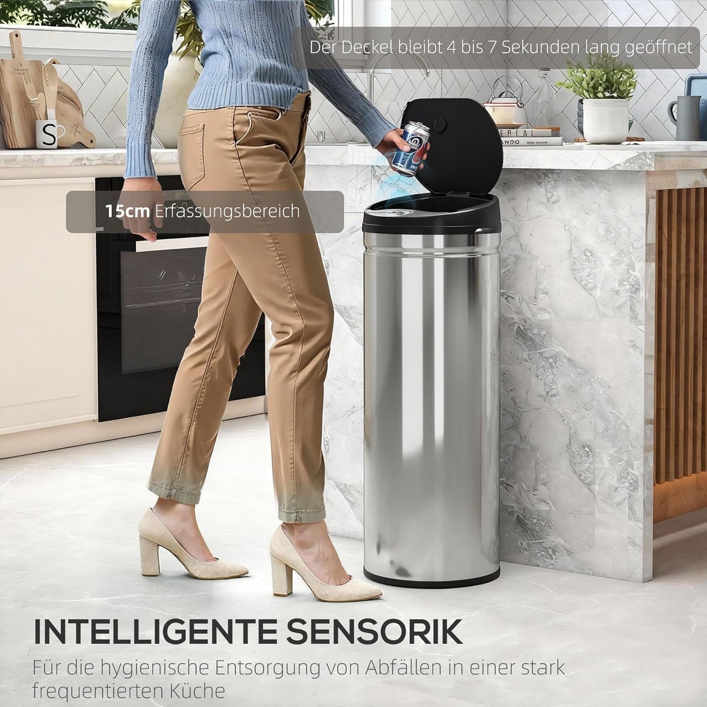 Sensor-Mülleimer, 50 L Silber